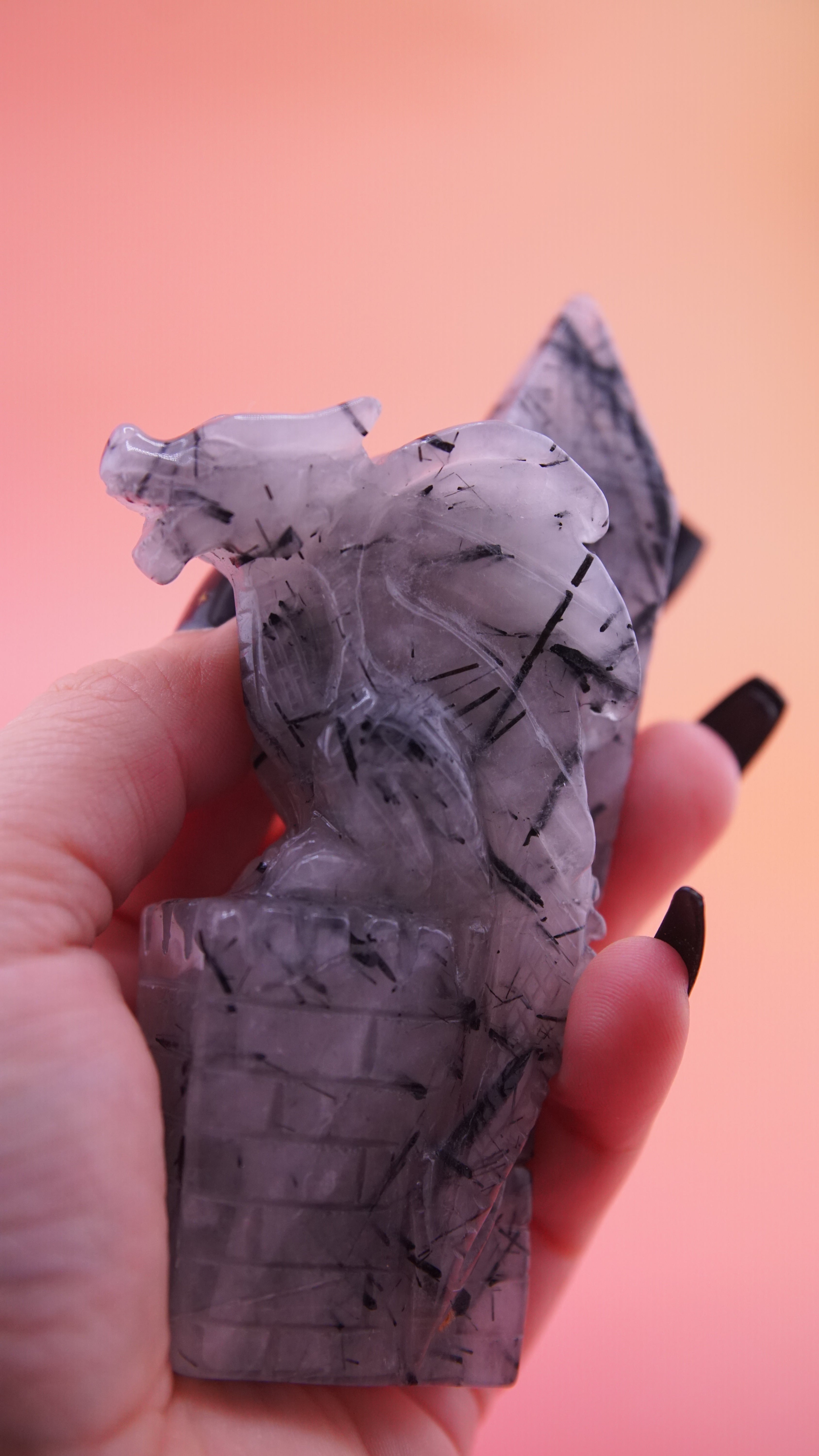 Gorgeous Black Tourmaline In Quartz Dragon With Castle