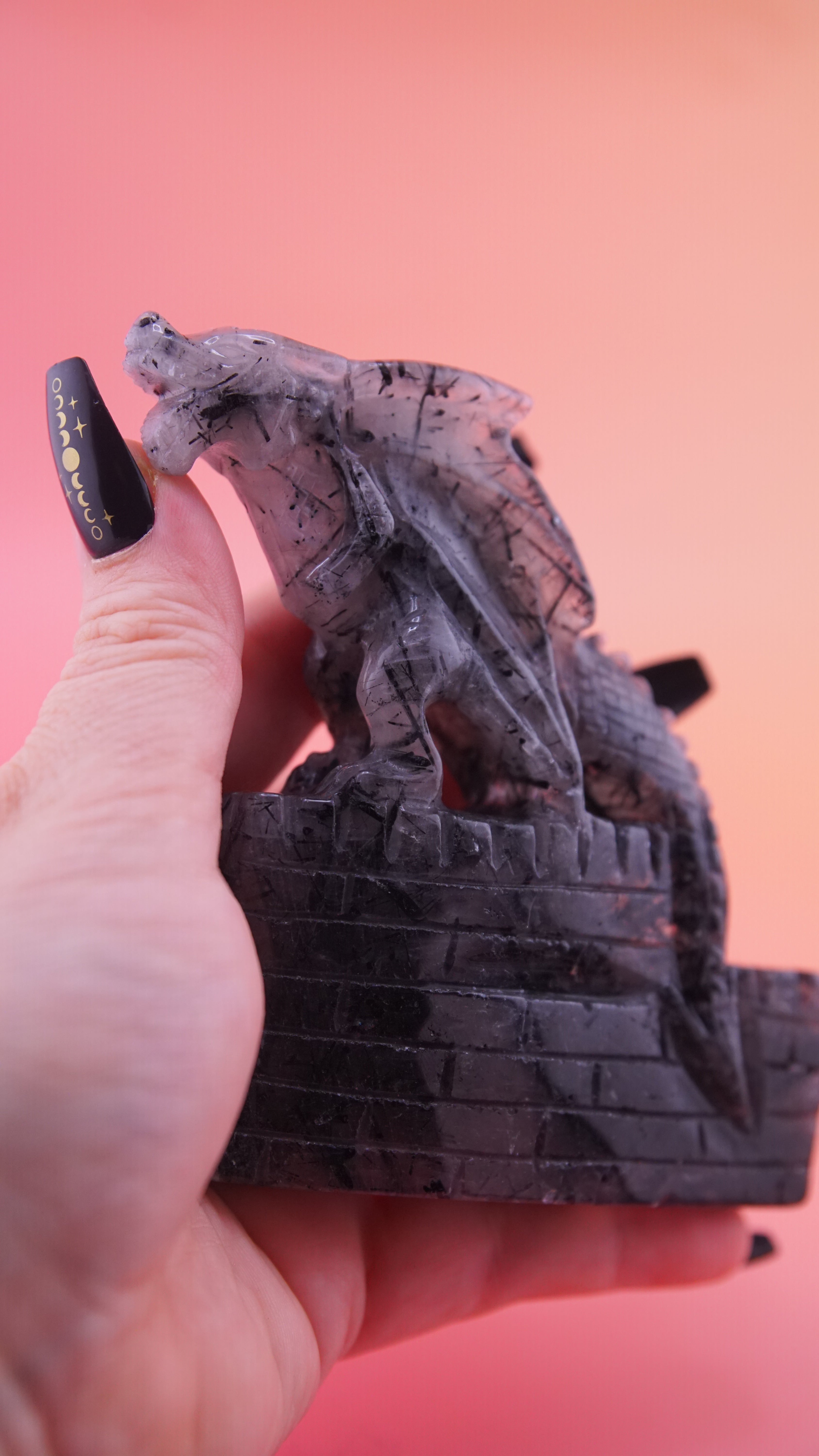 Gorgeous Black Tourmaline In Quartz Dragon With Castle