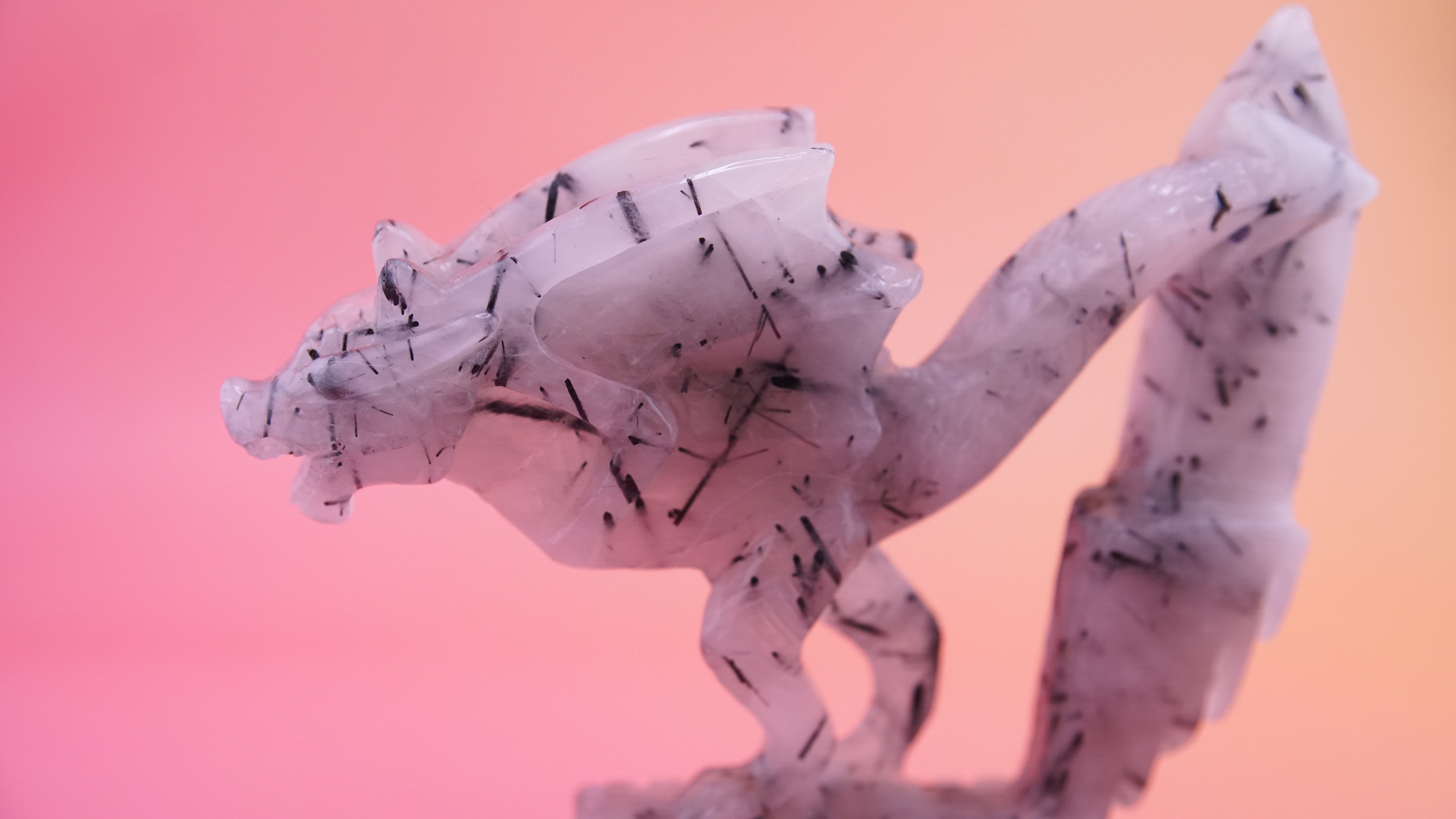 Gorgeous Black Tourmaline In Quartz Dragon With Castle