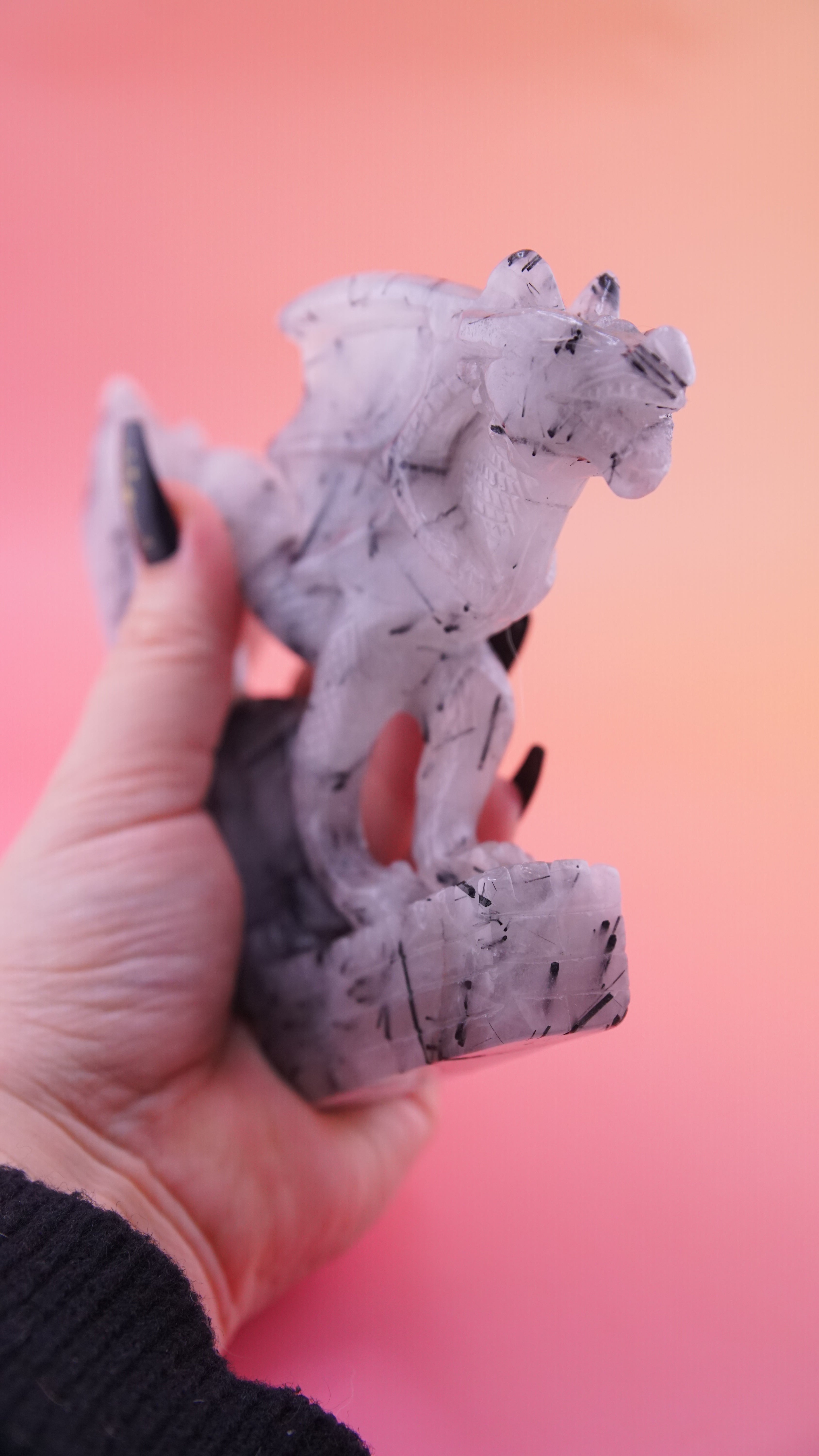 Gorgeous Black Tourmaline In Quartz Dragon With Castle