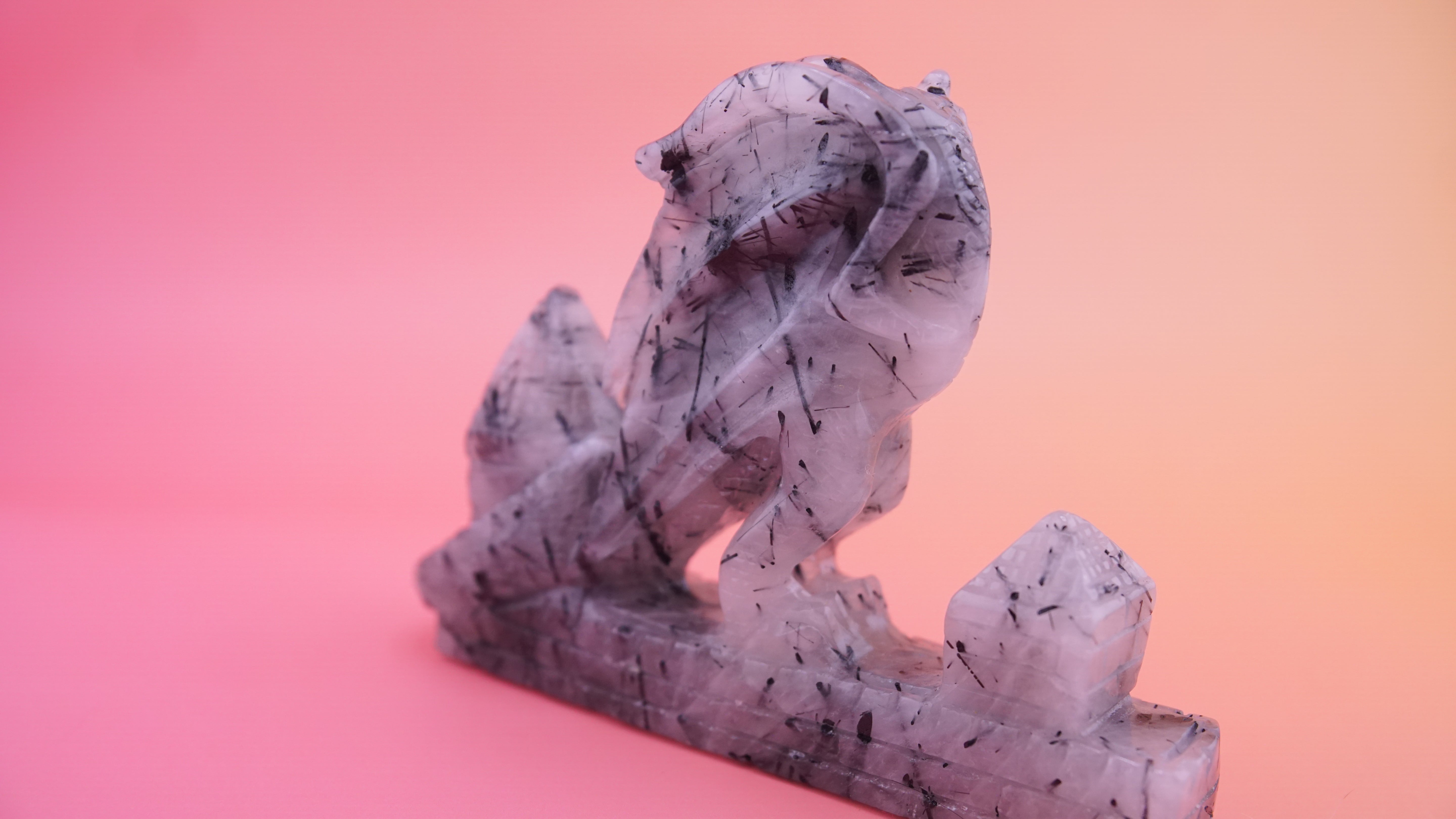 Gorgeous Black Tourmaline In Quartz Dragon With Castle