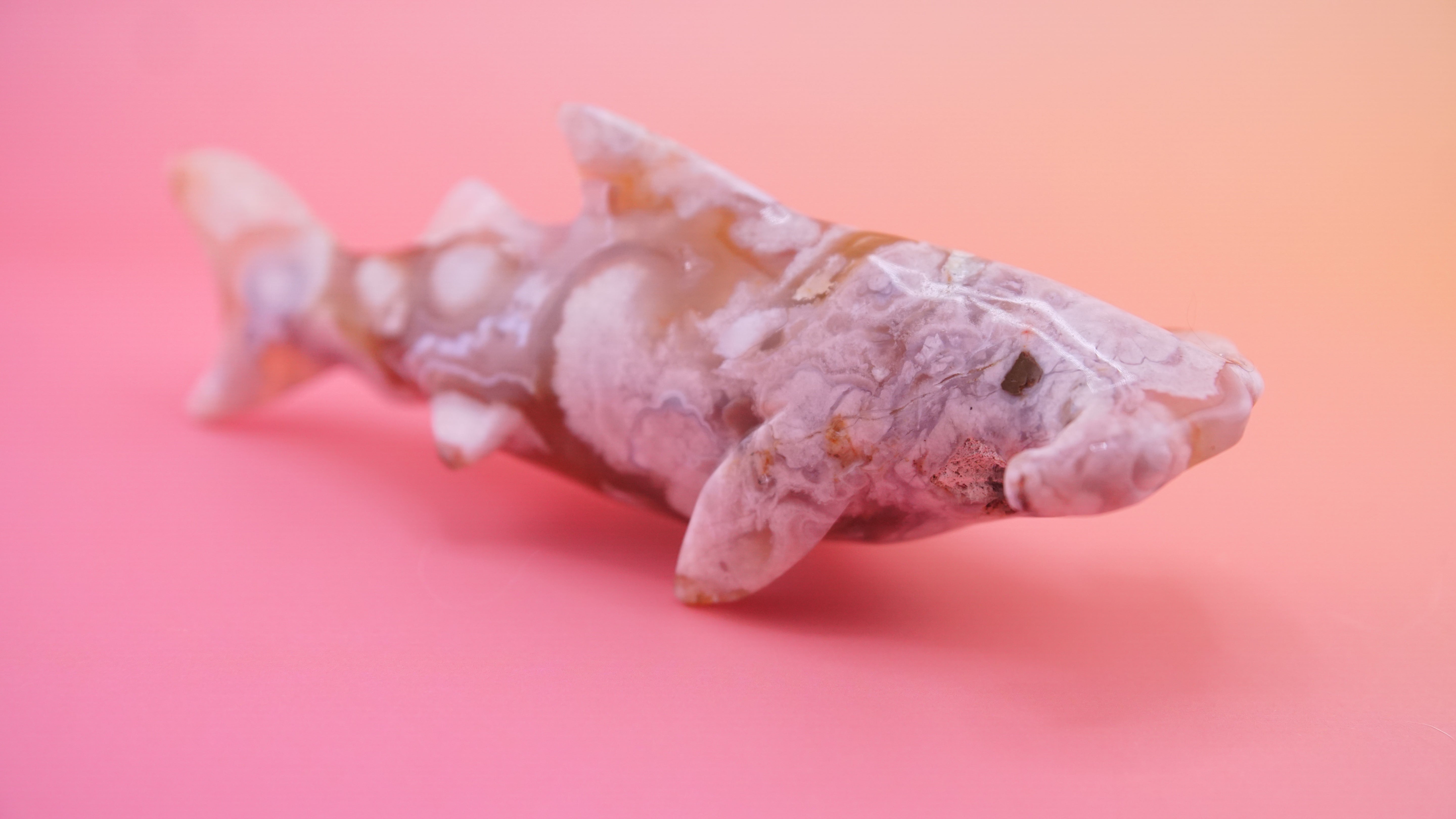 Flower Agate Hammerhead Shark Boutique Carving