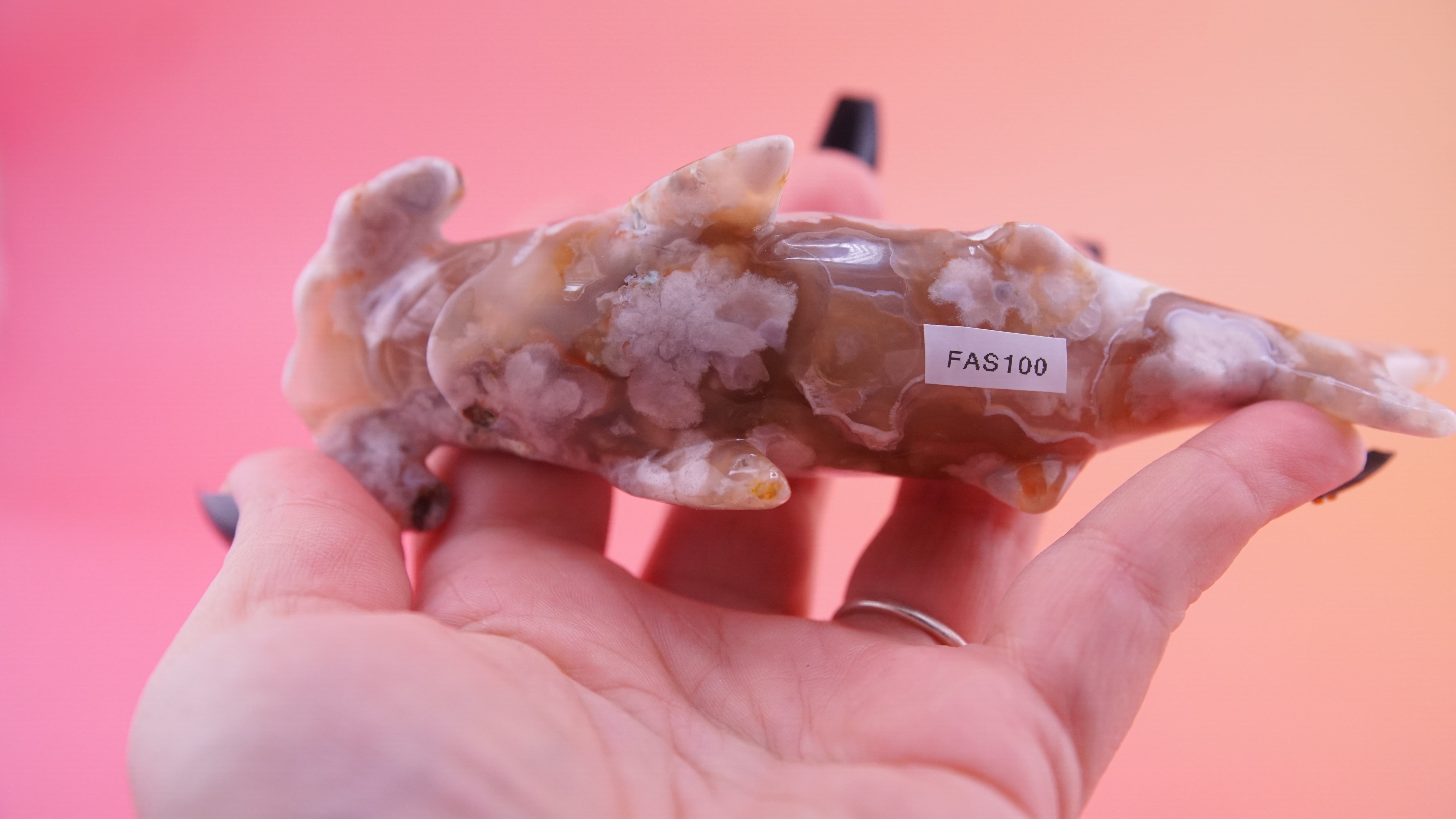 Flower Agate Hammerhead Shark Boutique Carving