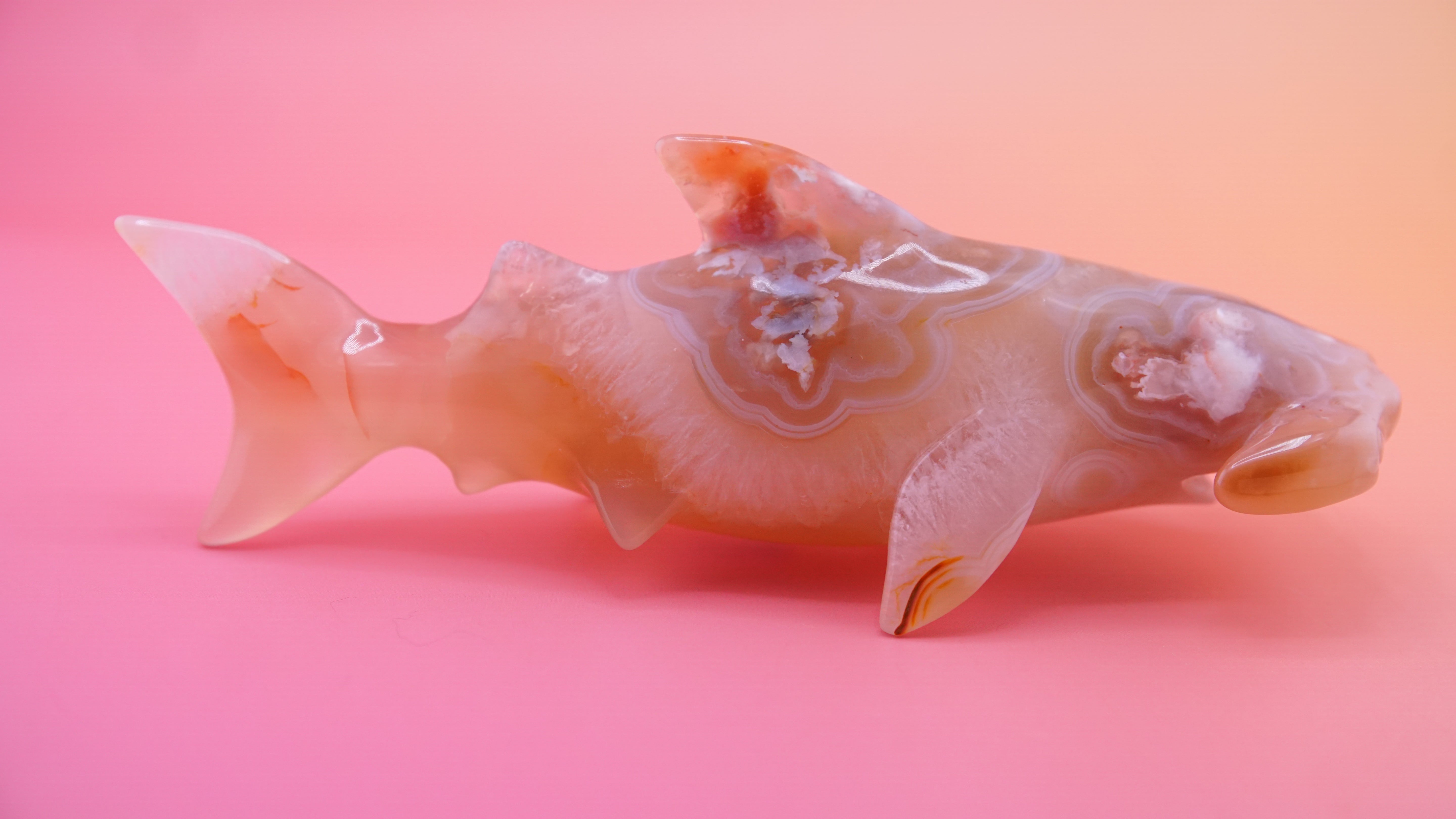 Flower Agate Hammerhead Shark Boutique Carving