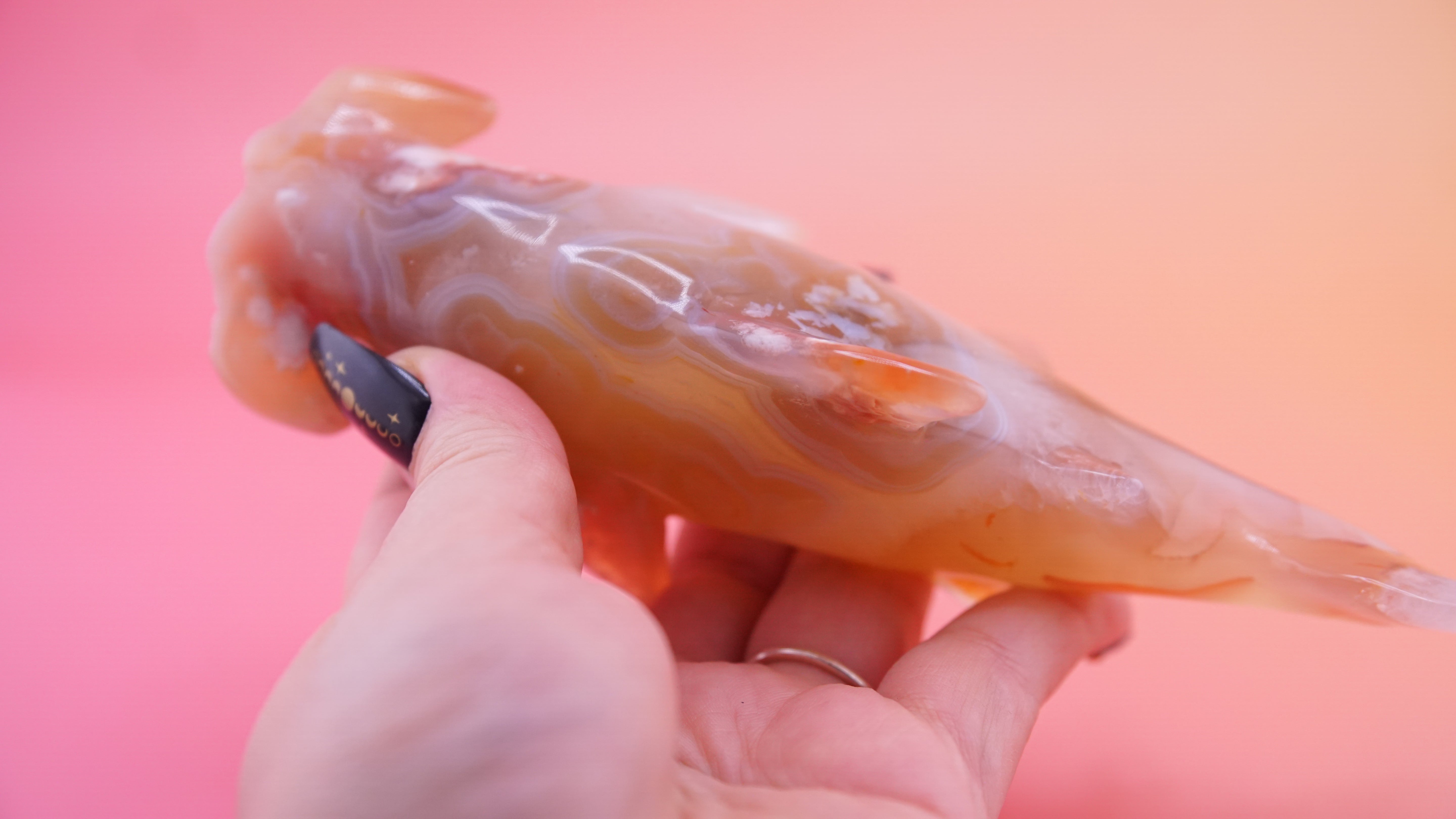 Flower Agate Hammerhead Shark Boutique Carving