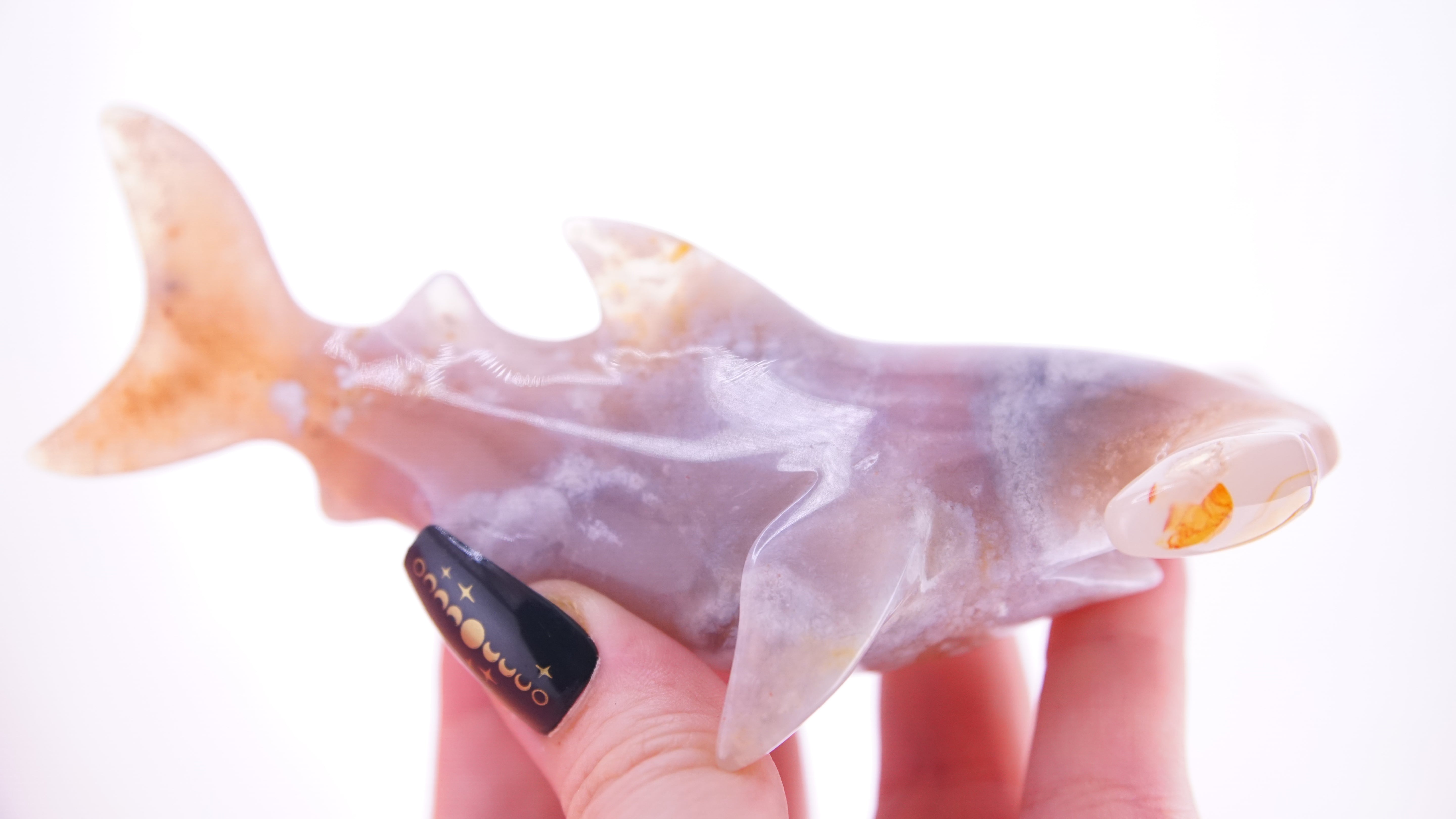 Flower Agate Hammerhead Shark Boutique Carving