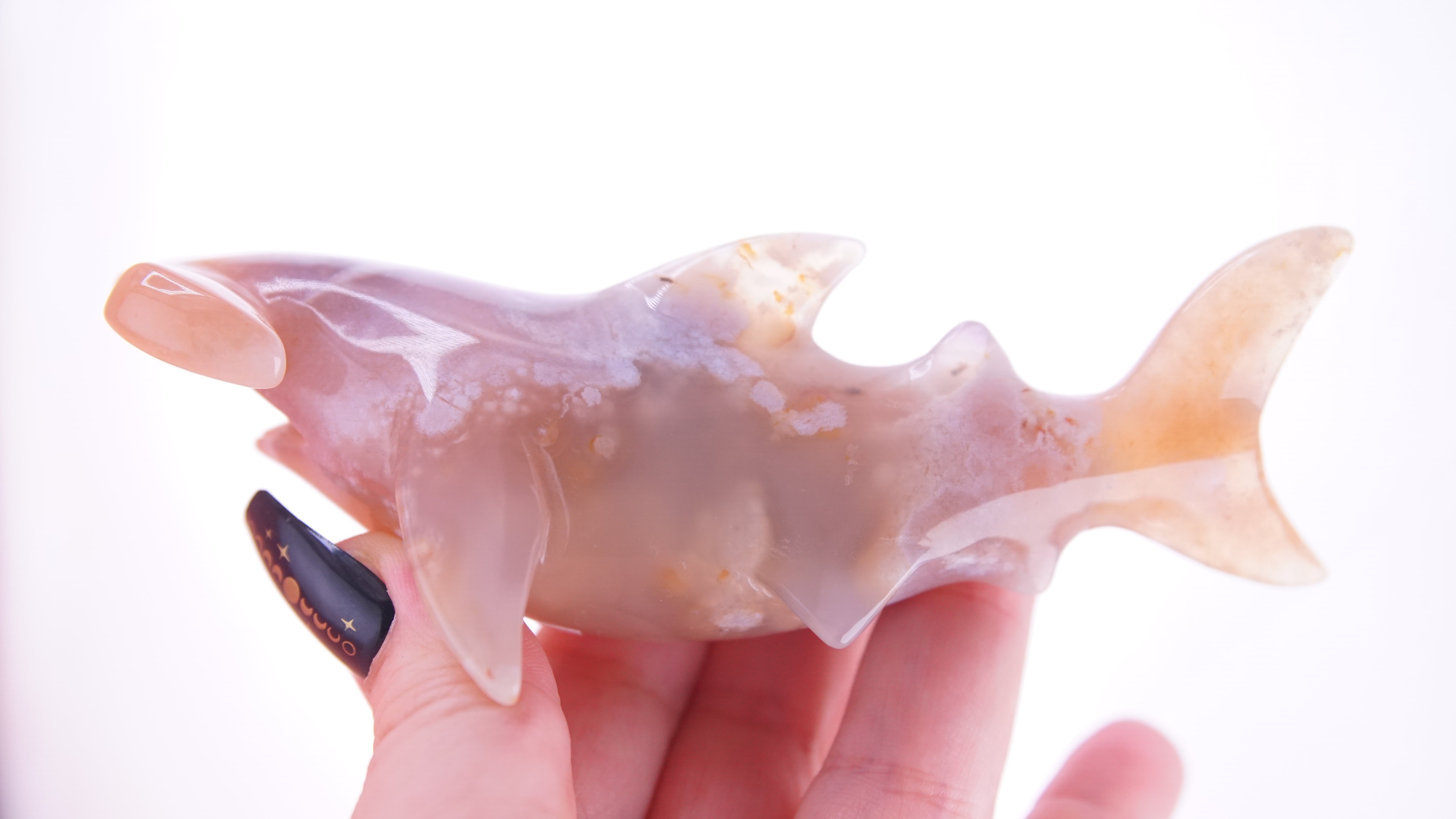 Flower Agate Hammerhead Shark Boutique Carving