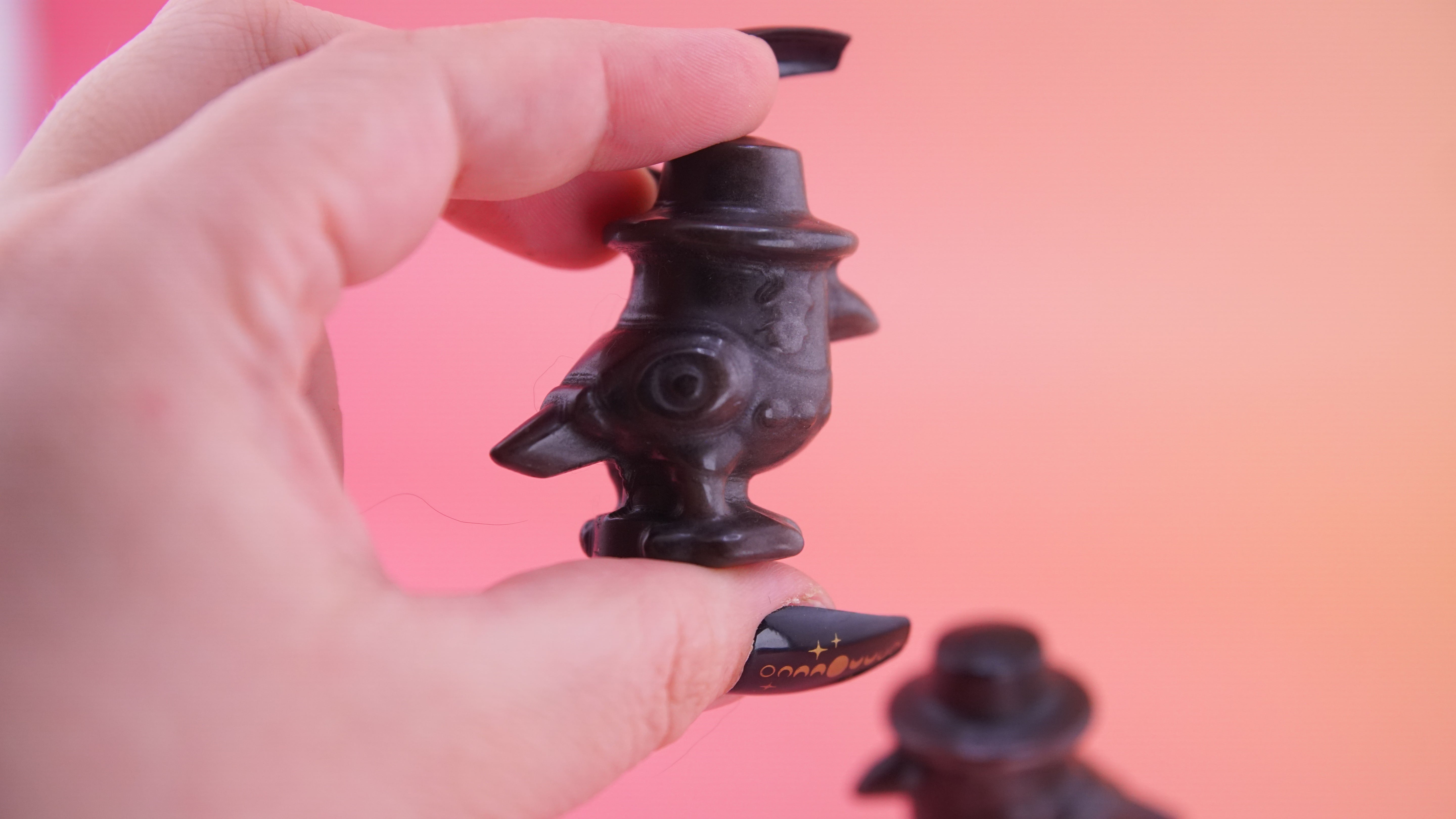 Demon Hunter Fandom Carving | Bird Carving | Silver Sheen Obsidian