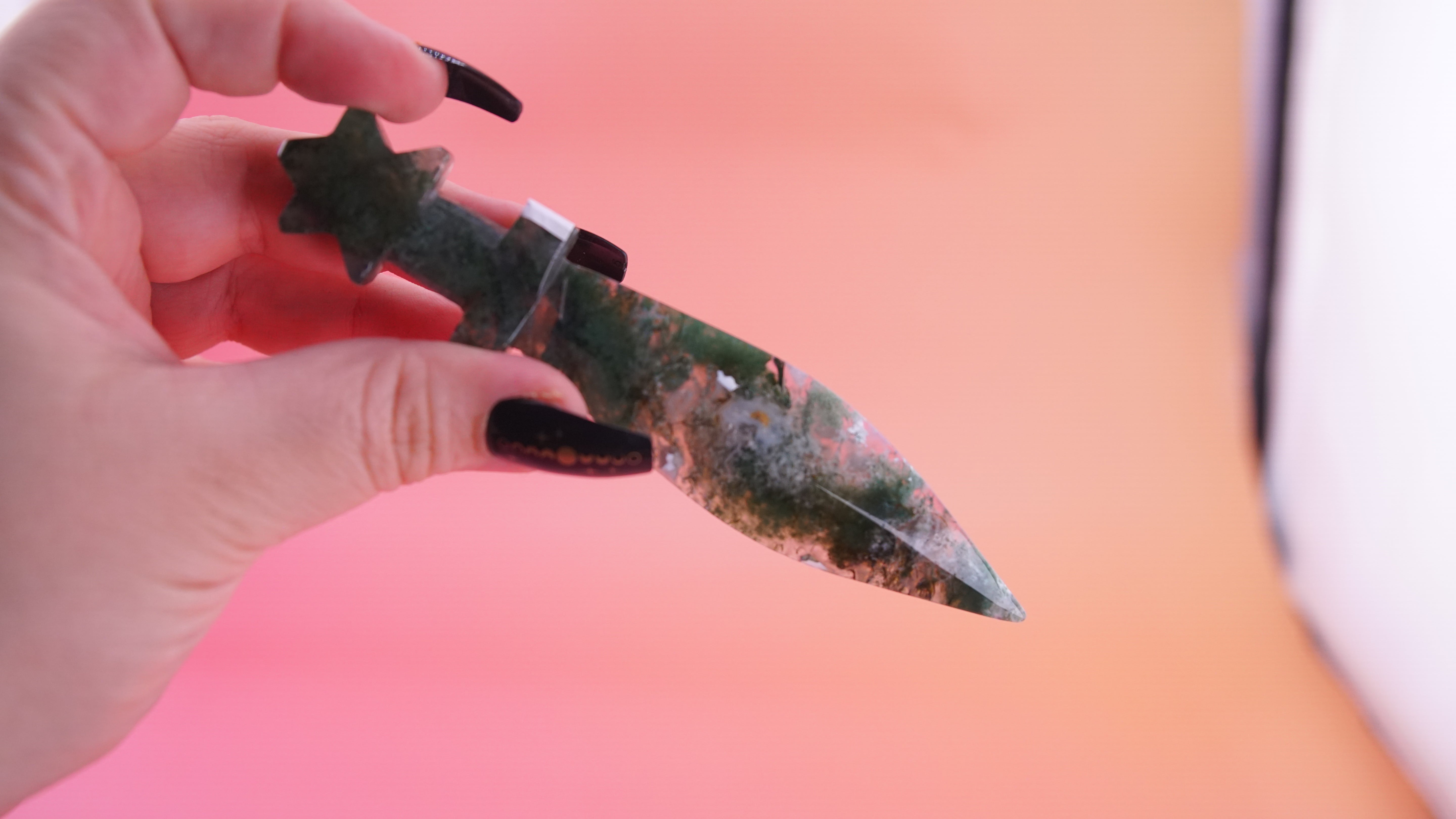 Moss Agate Dagger Fandom Carving | Intuitively Selected