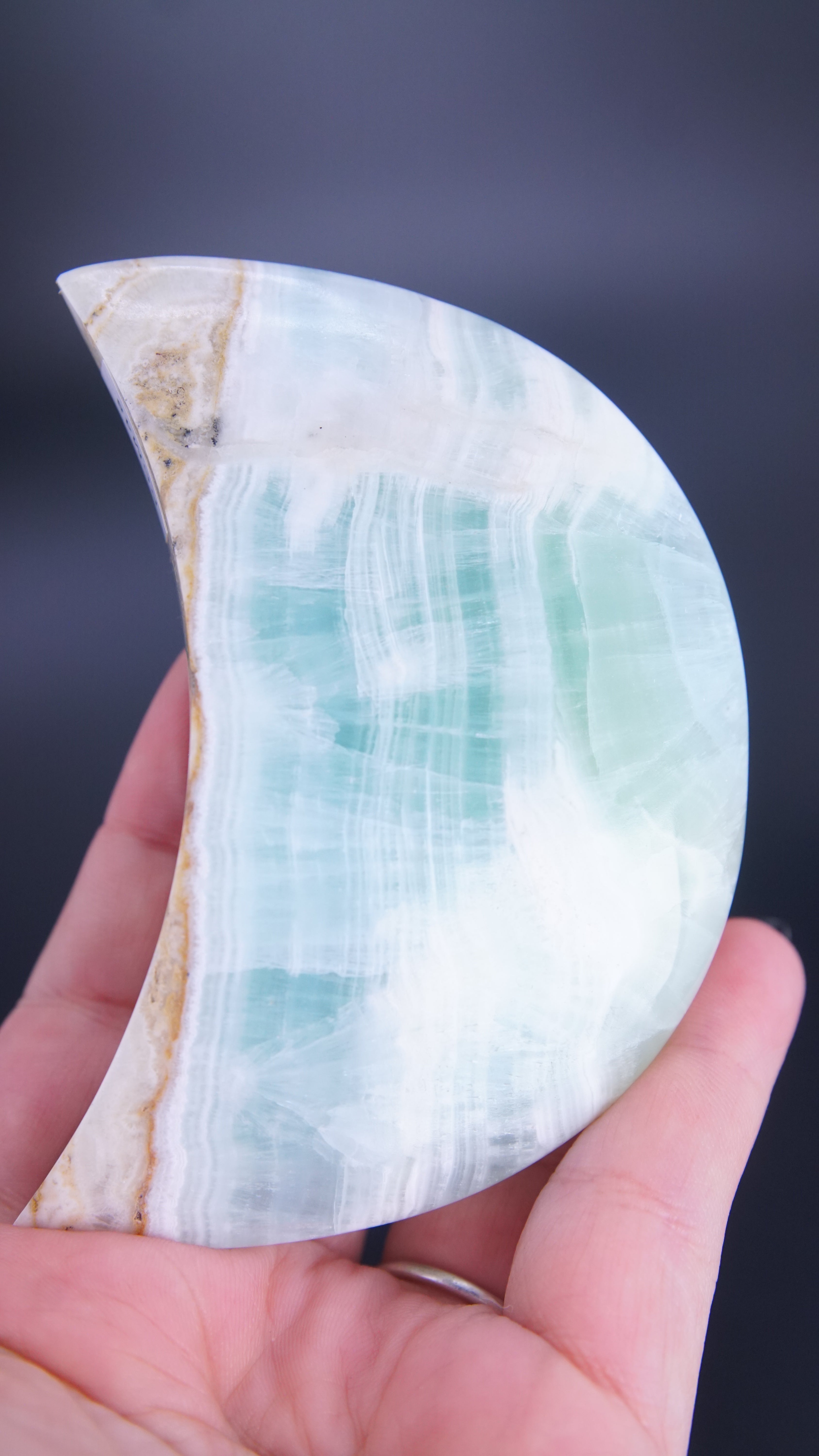 Pistachio Calcite Moon From Pakistan