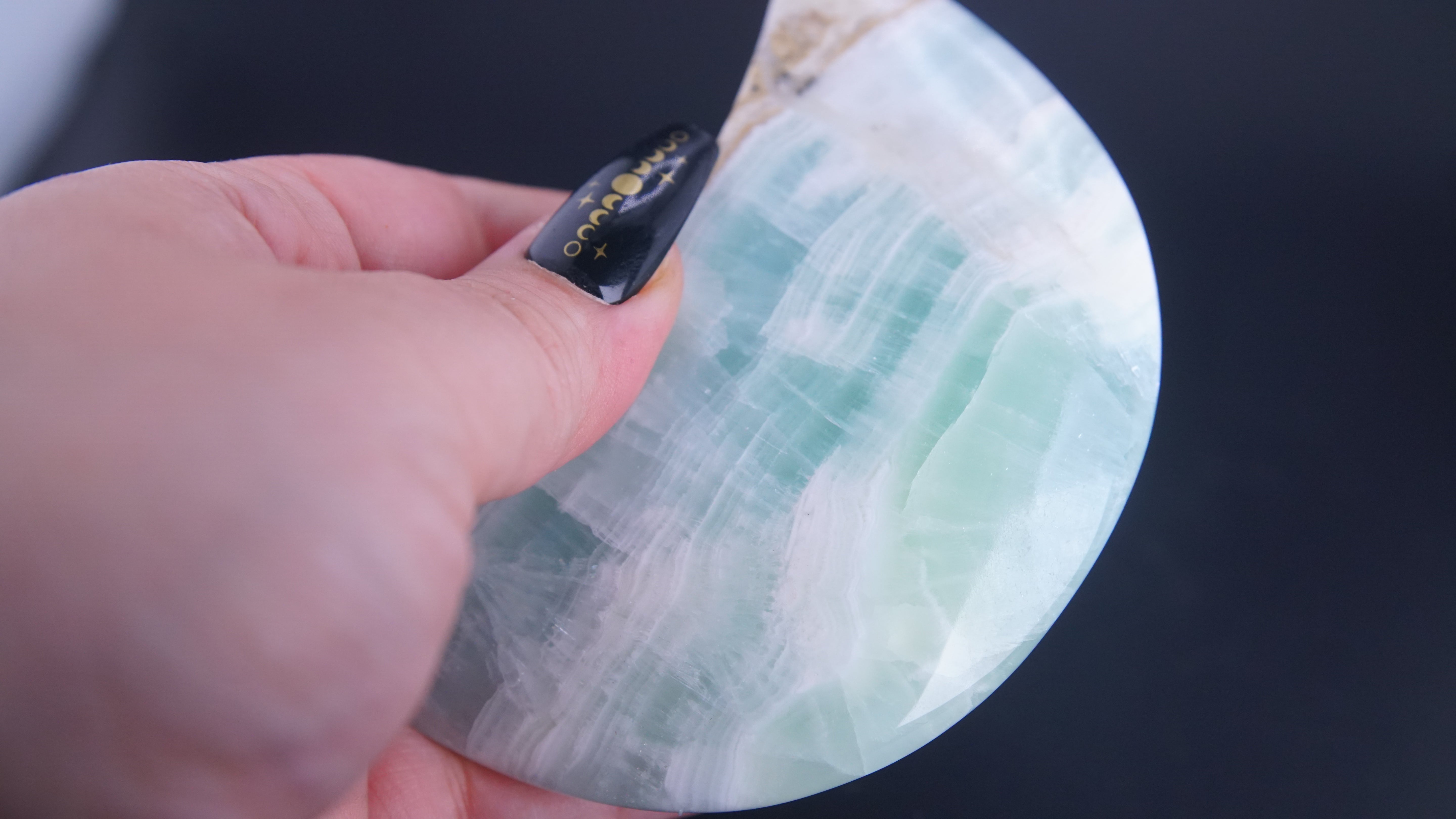 Pistachio Calcite Moon From Pakistan