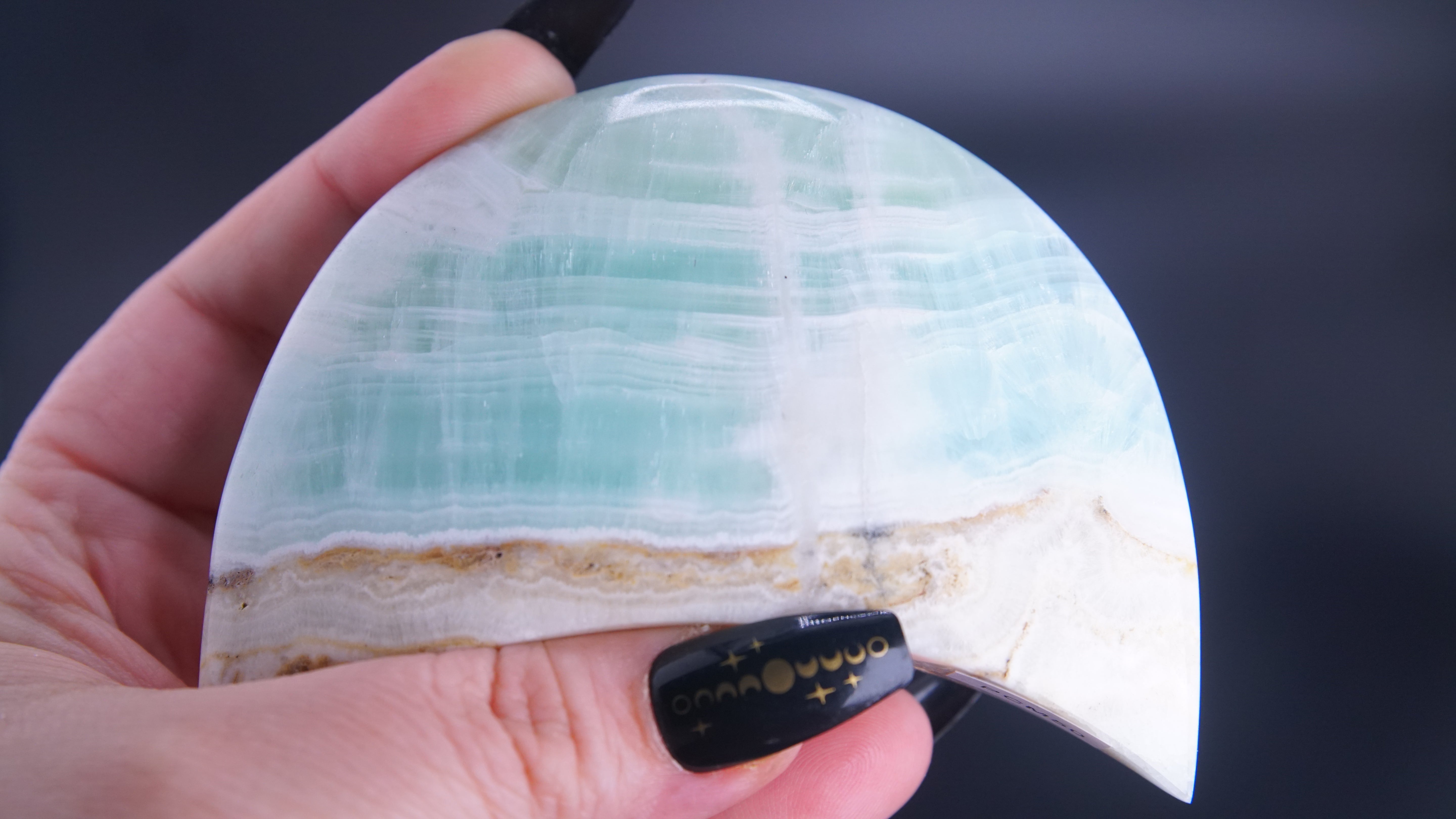 Pistachio Calcite Moon From Pakistan