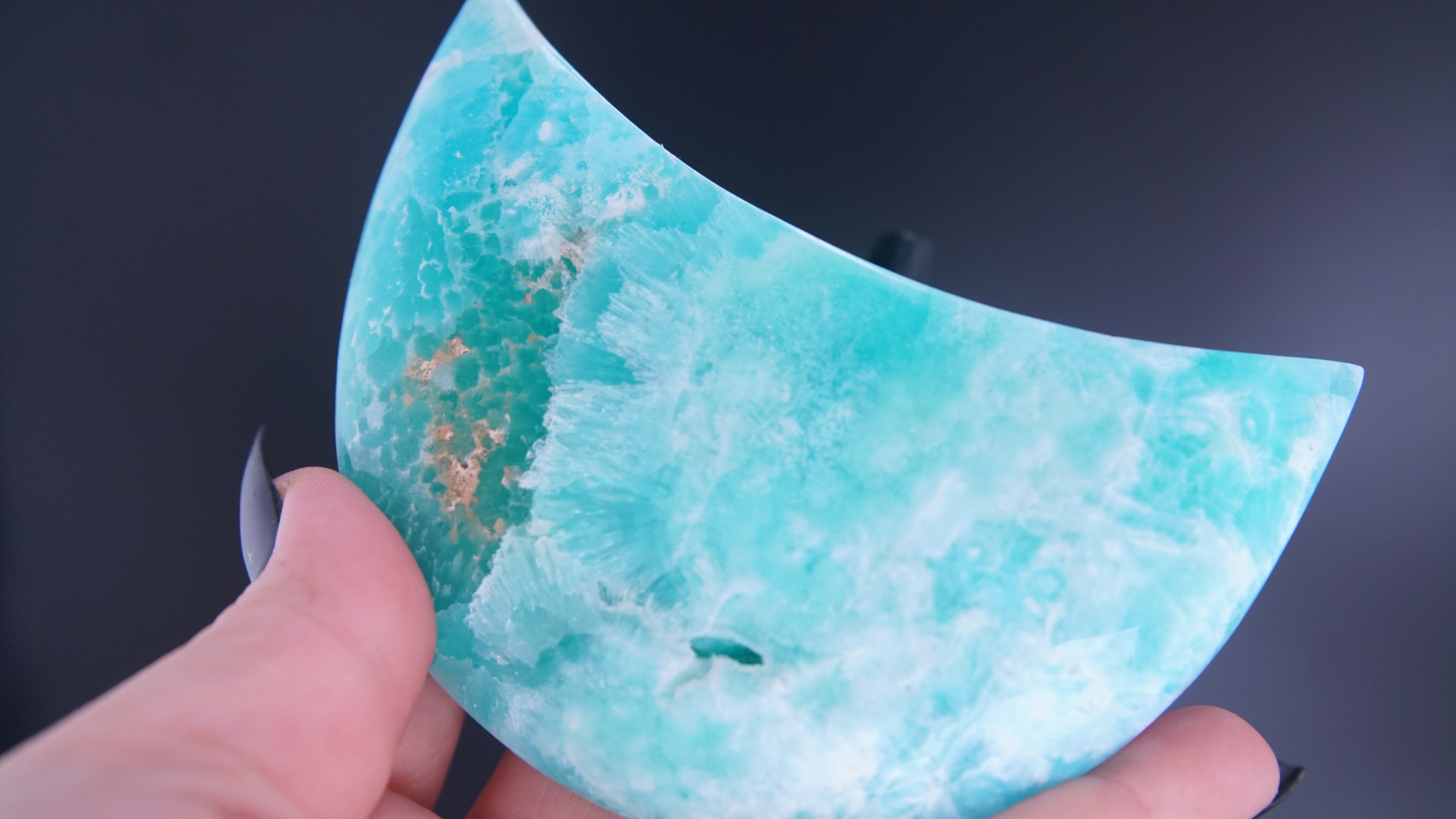 Blue Aragonite Calcite Moon From Pakistan