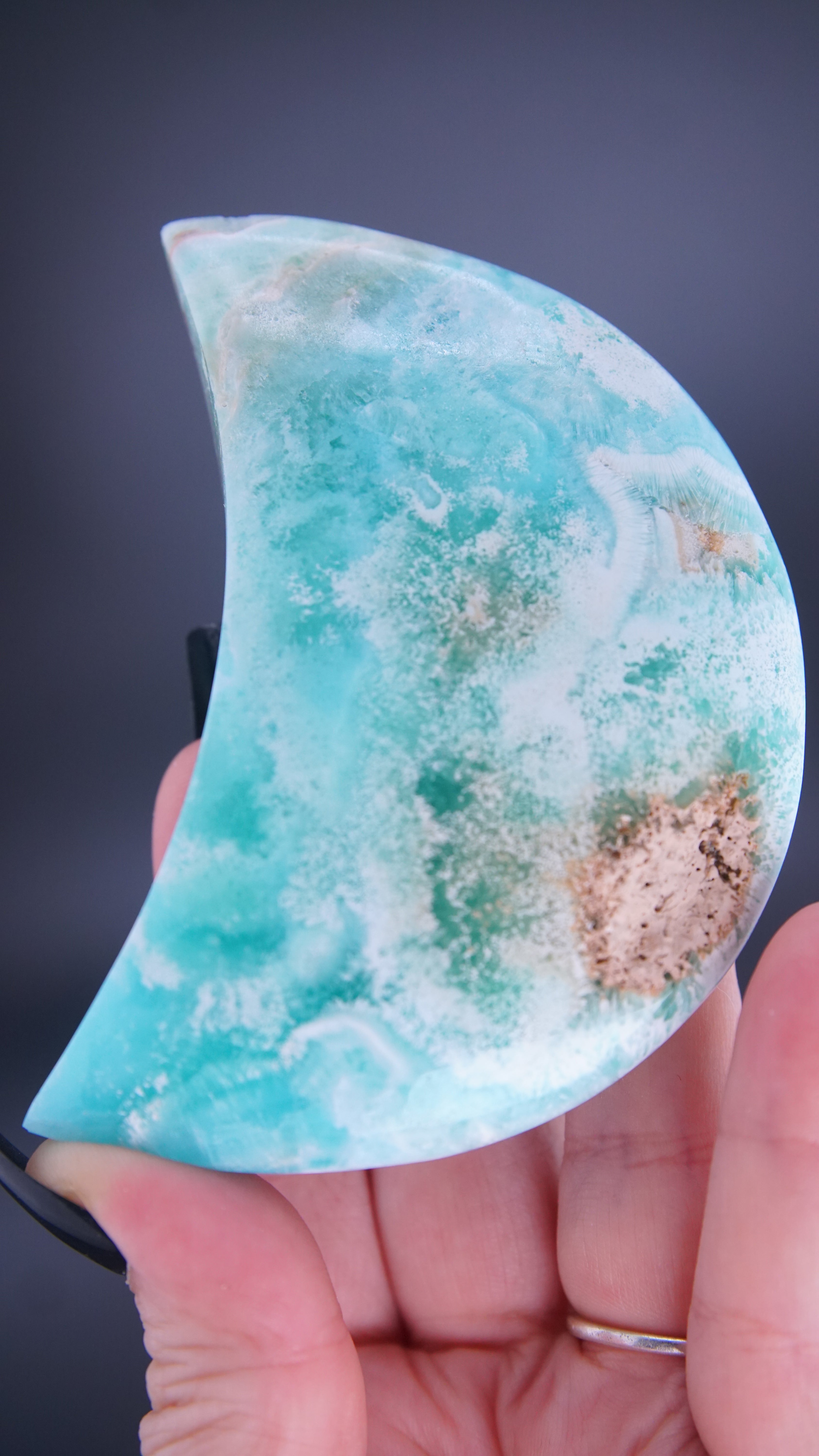 Blue Aragonite Calcite Moon From Pakistan