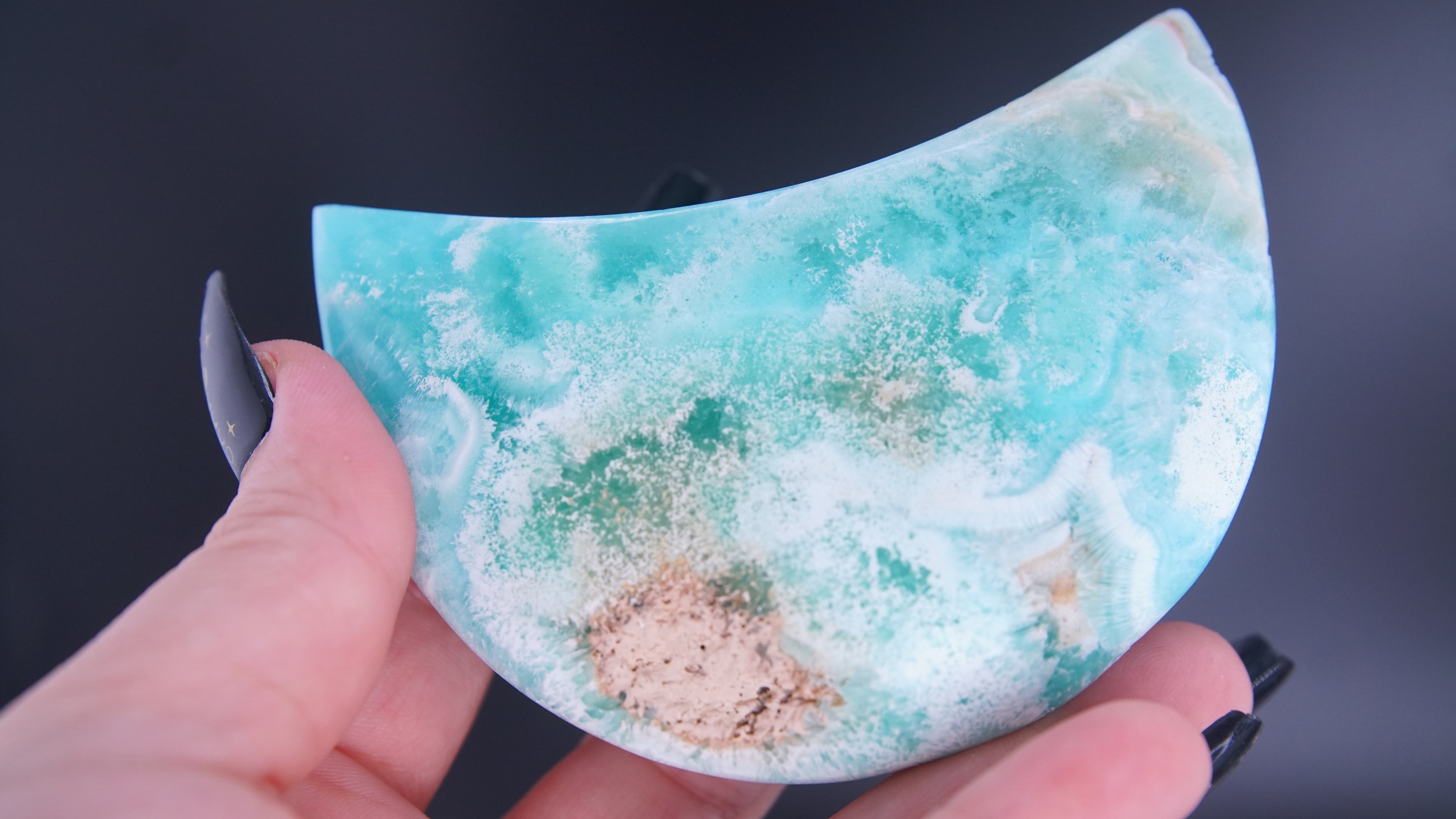 Blue Aragonite Calcite Moon From Pakistan