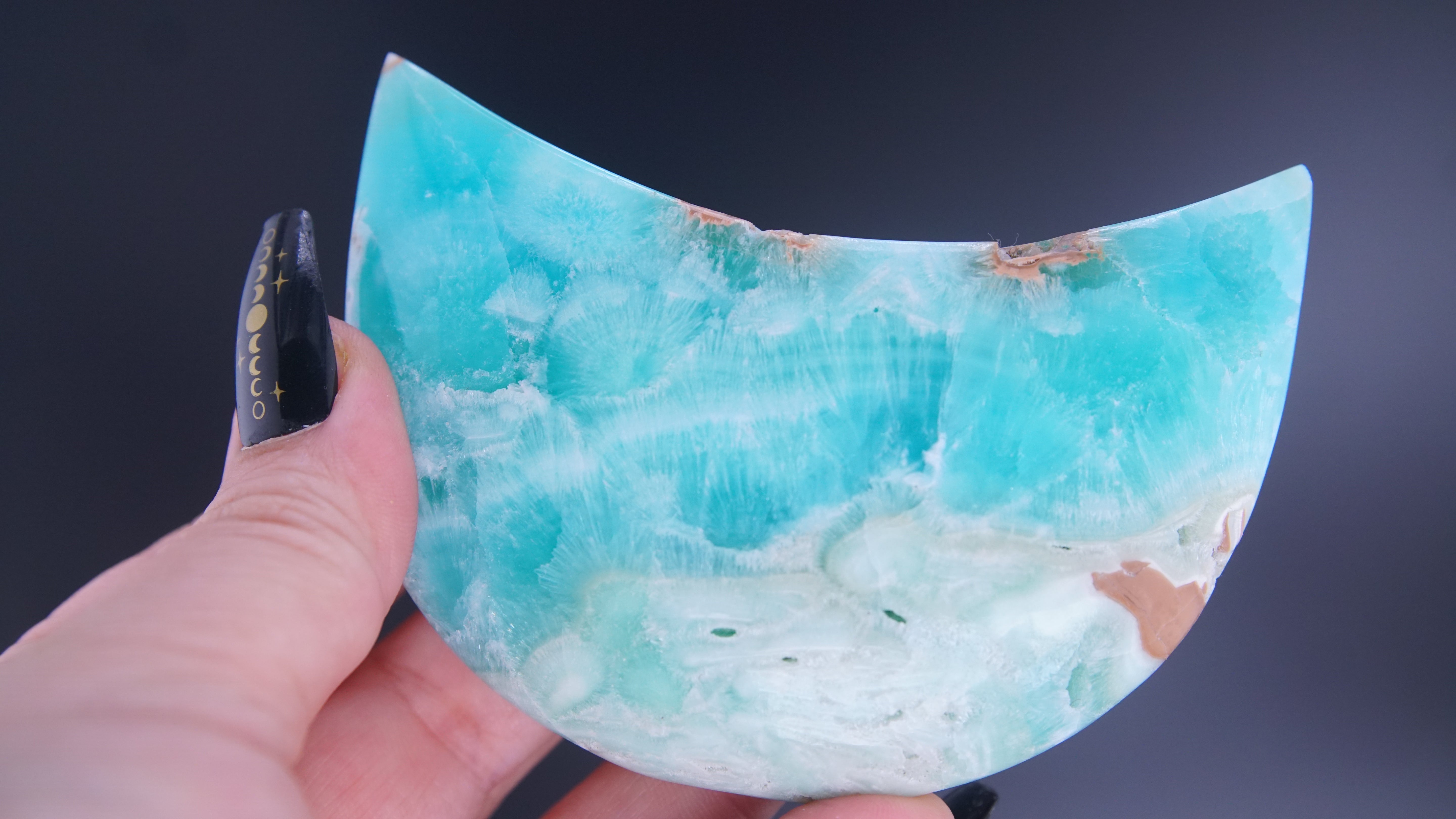 Blue Aragonite Calcite Moon From Pakistan