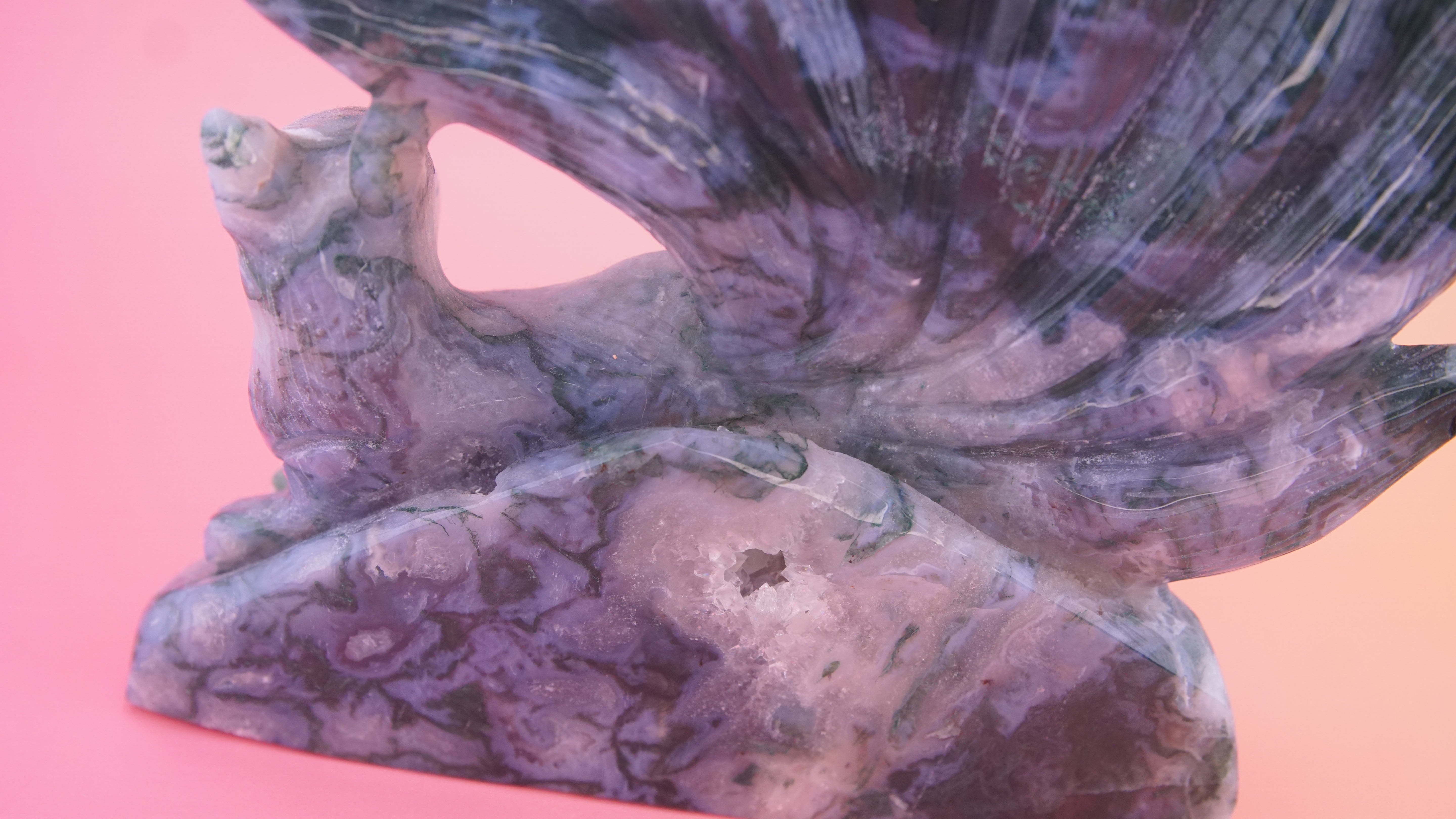 Blue Moss Agate Boutique 9 Tails Fox Carving | Crystal Carving Statement Piece