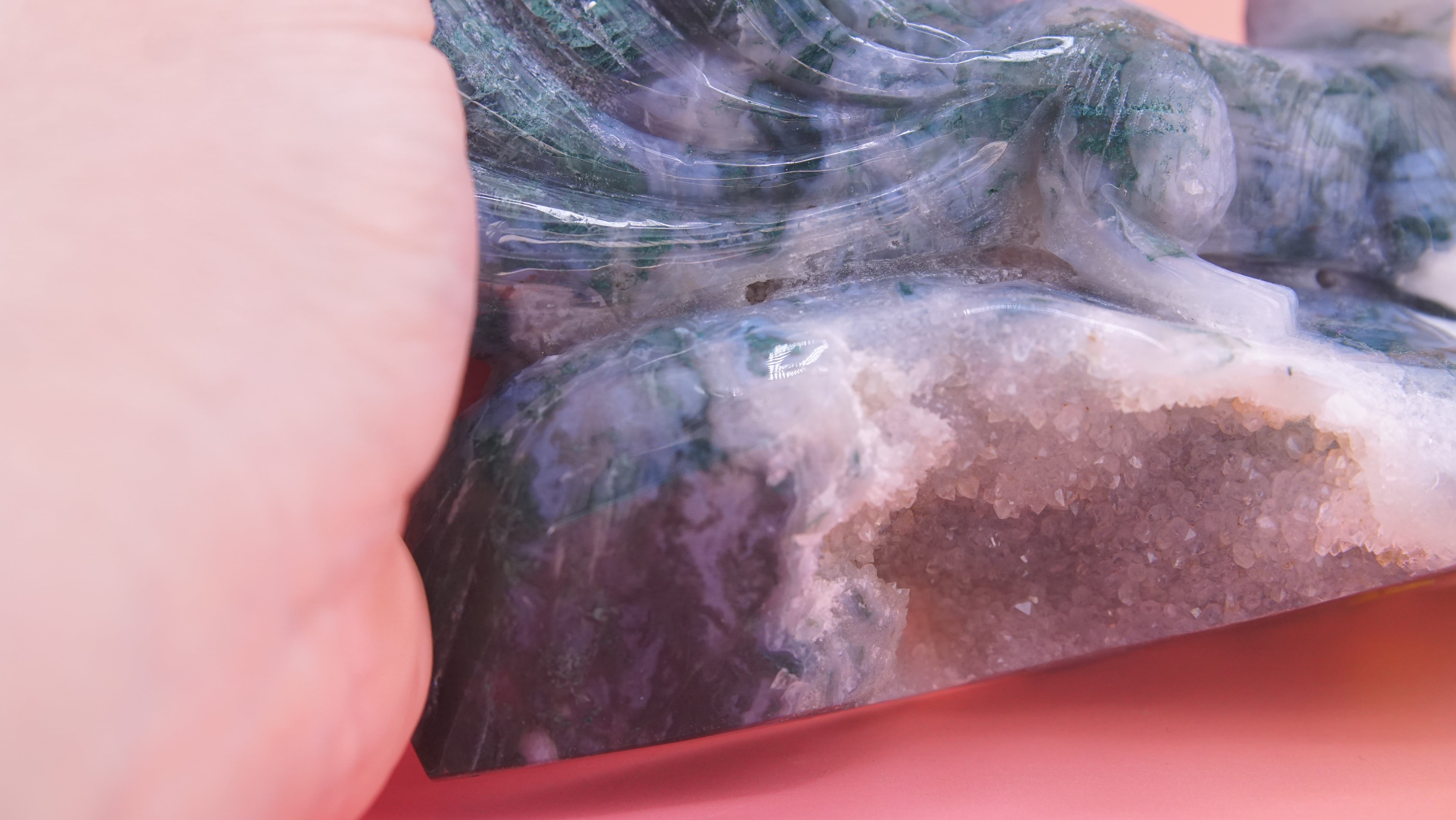 Blue Moss Agate Boutique 9 Tails Fox Carving | Crystal Carving Statement Piece