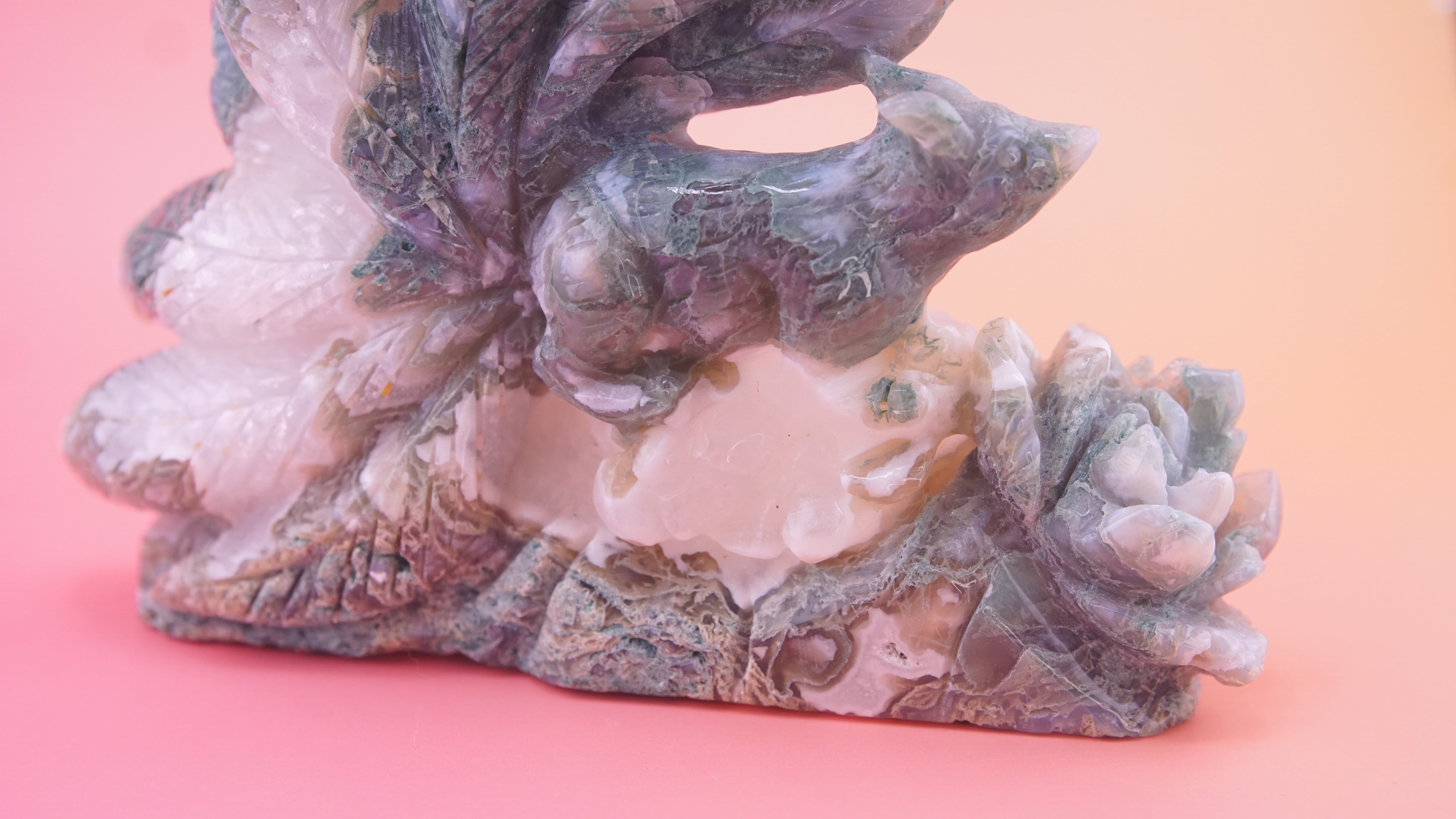 Blue Moss Agate Boutique 9 Tails Fox Carving | Crystal Carving Statement Piece