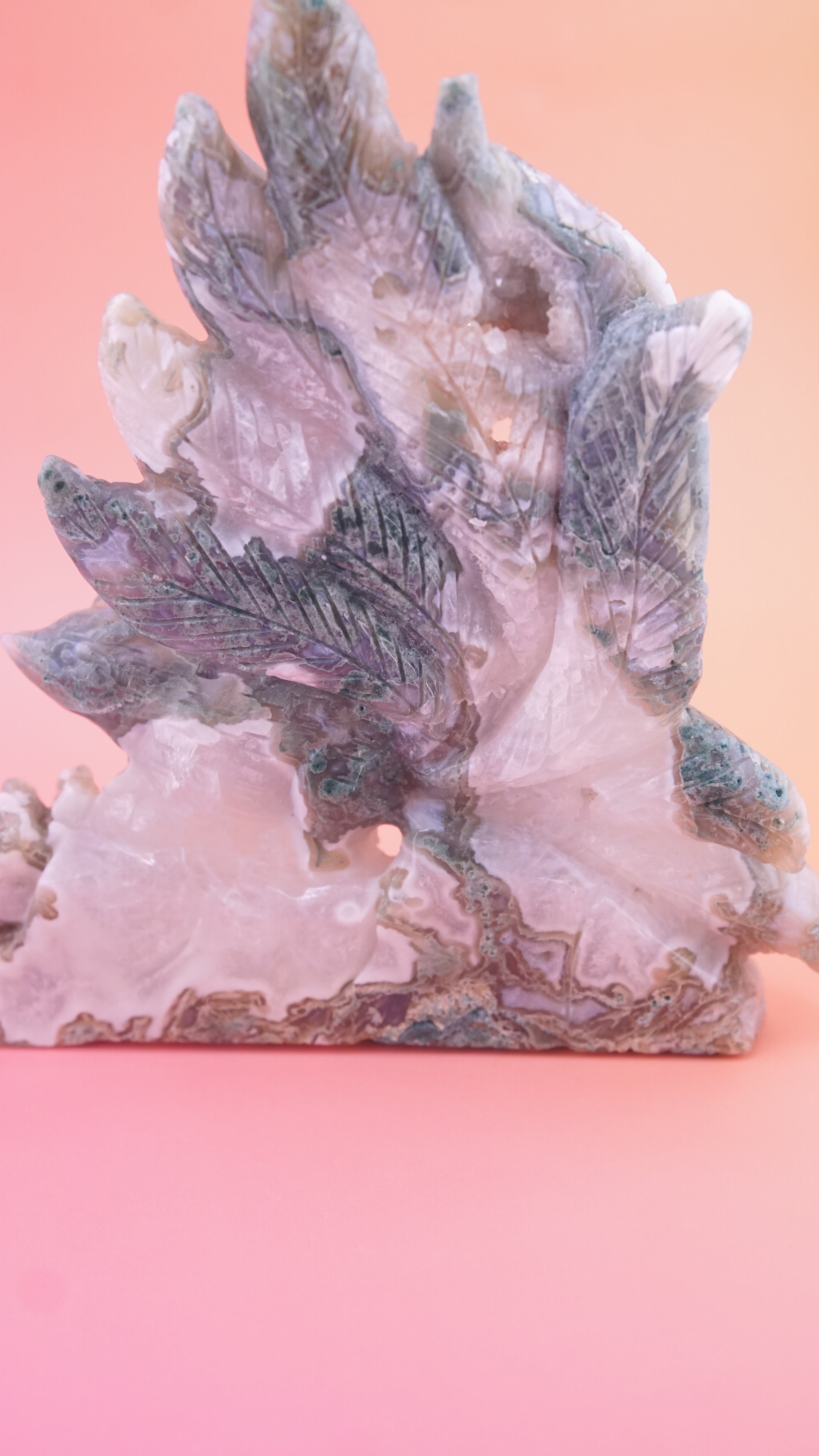 Blue Moss Agate Boutique 9 Tails Fox Carving | Crystal Carving Statement Piece