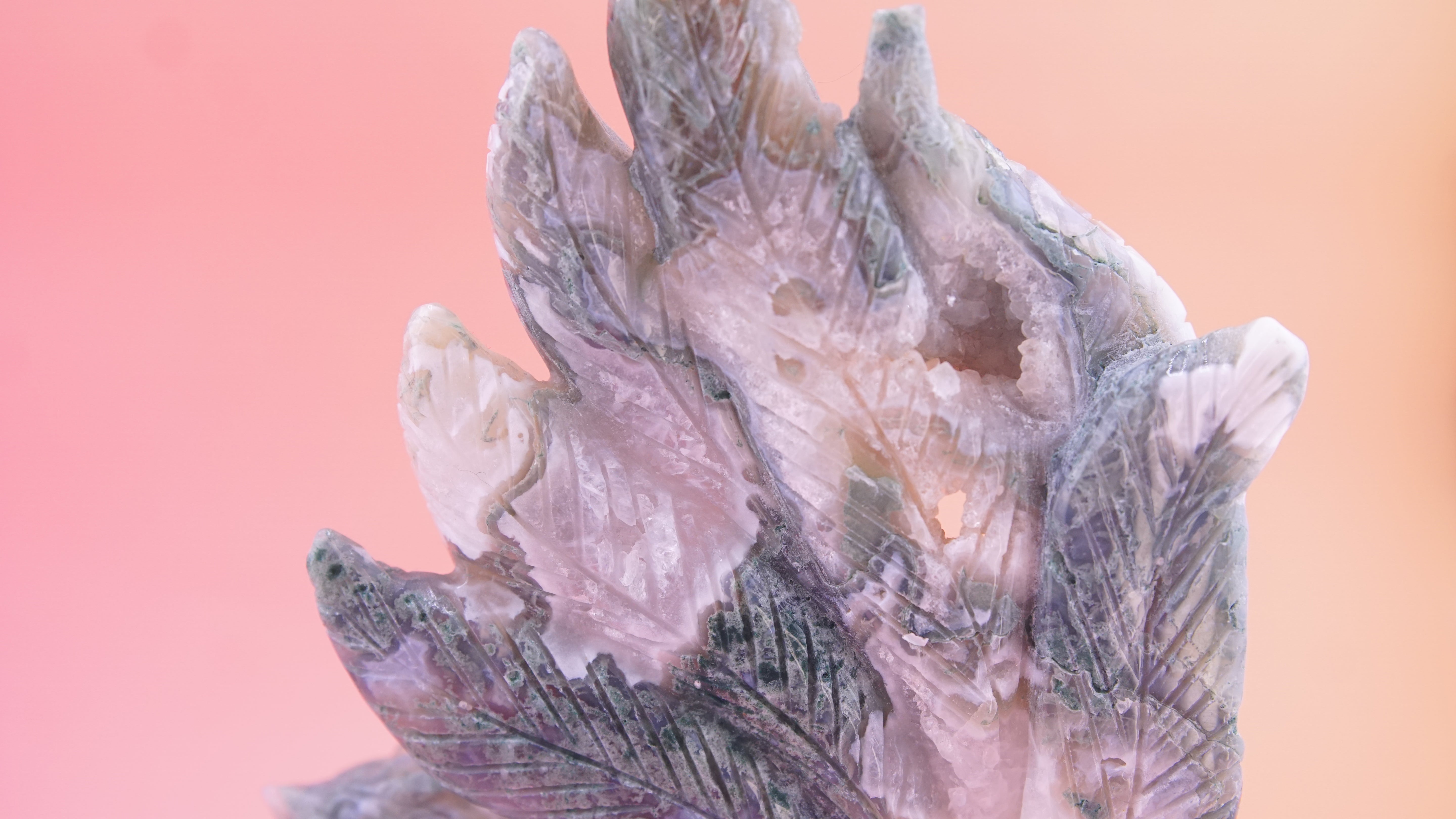 Blue Moss Agate Boutique 9 Tails Fox Carving | Crystal Carving Statement Piece