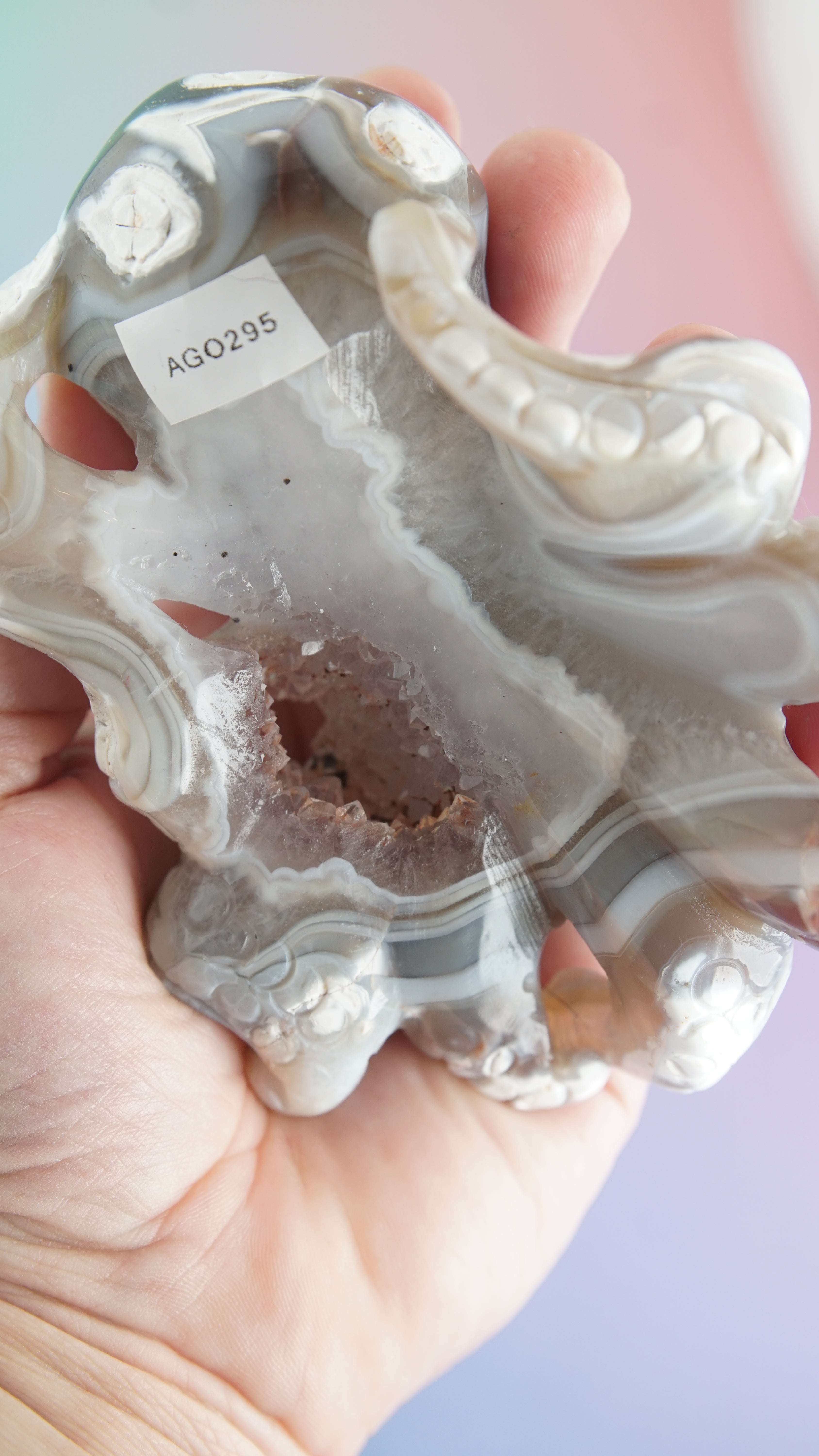 Druzy Orca Agate With Amethyst Octopus Carving (Stand NOT Included)