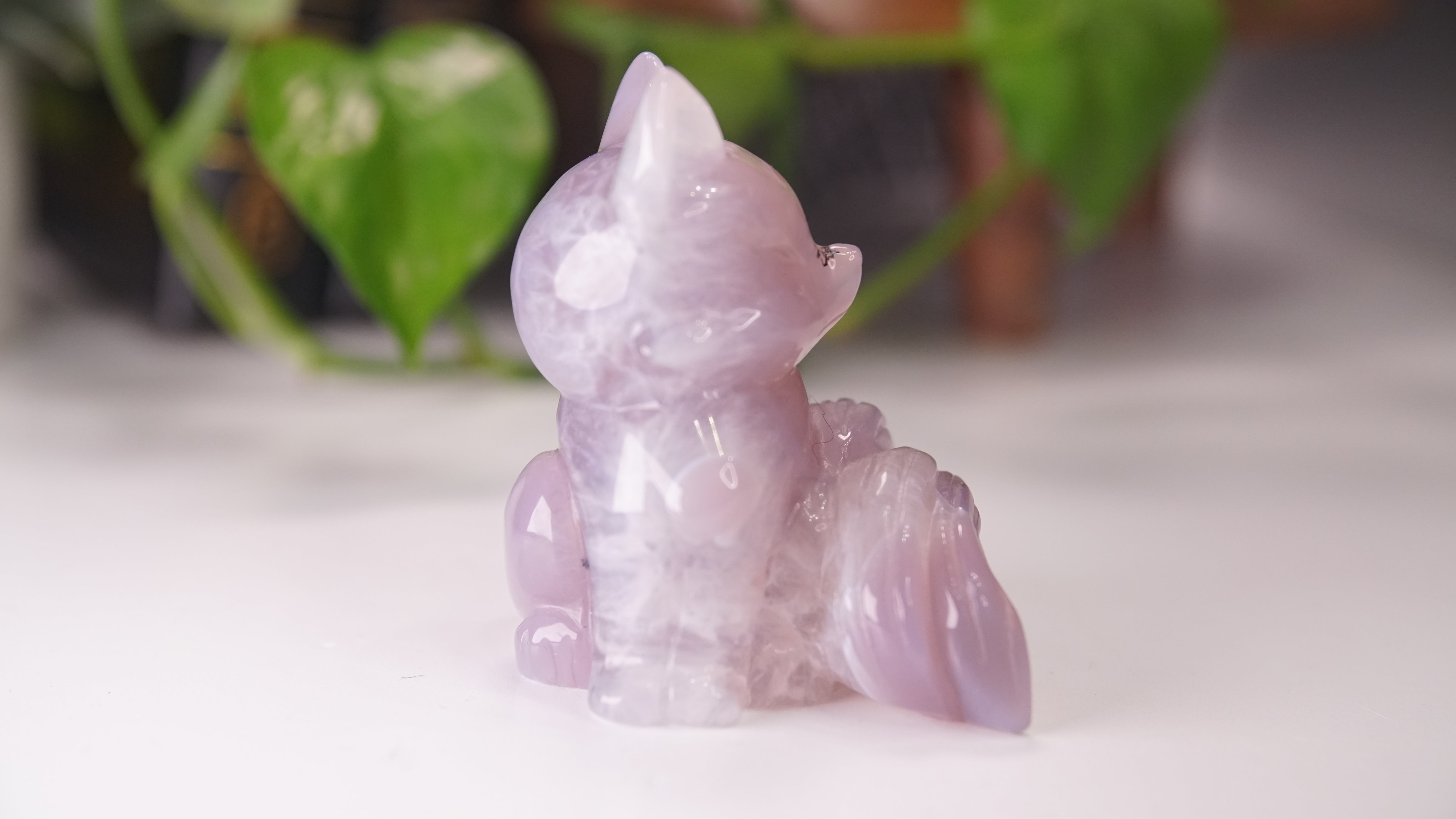 Druzy Purple Agate Hand Carved Fox Carving | Crystal Carving Statement Piece (B)