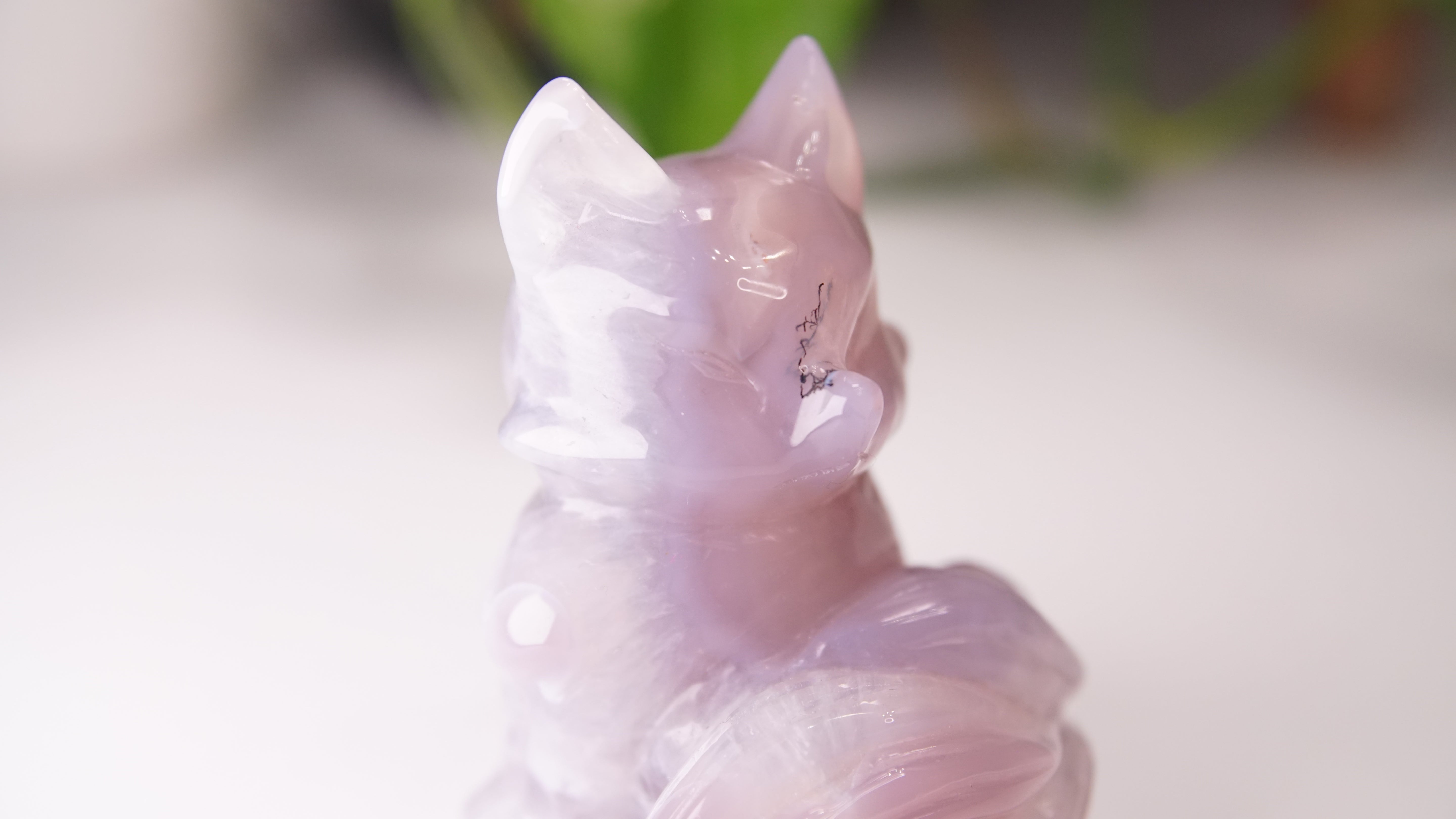 Druzy Purple Agate Hand Carved Fox Carving | Crystal Carving Statement Piece (B)