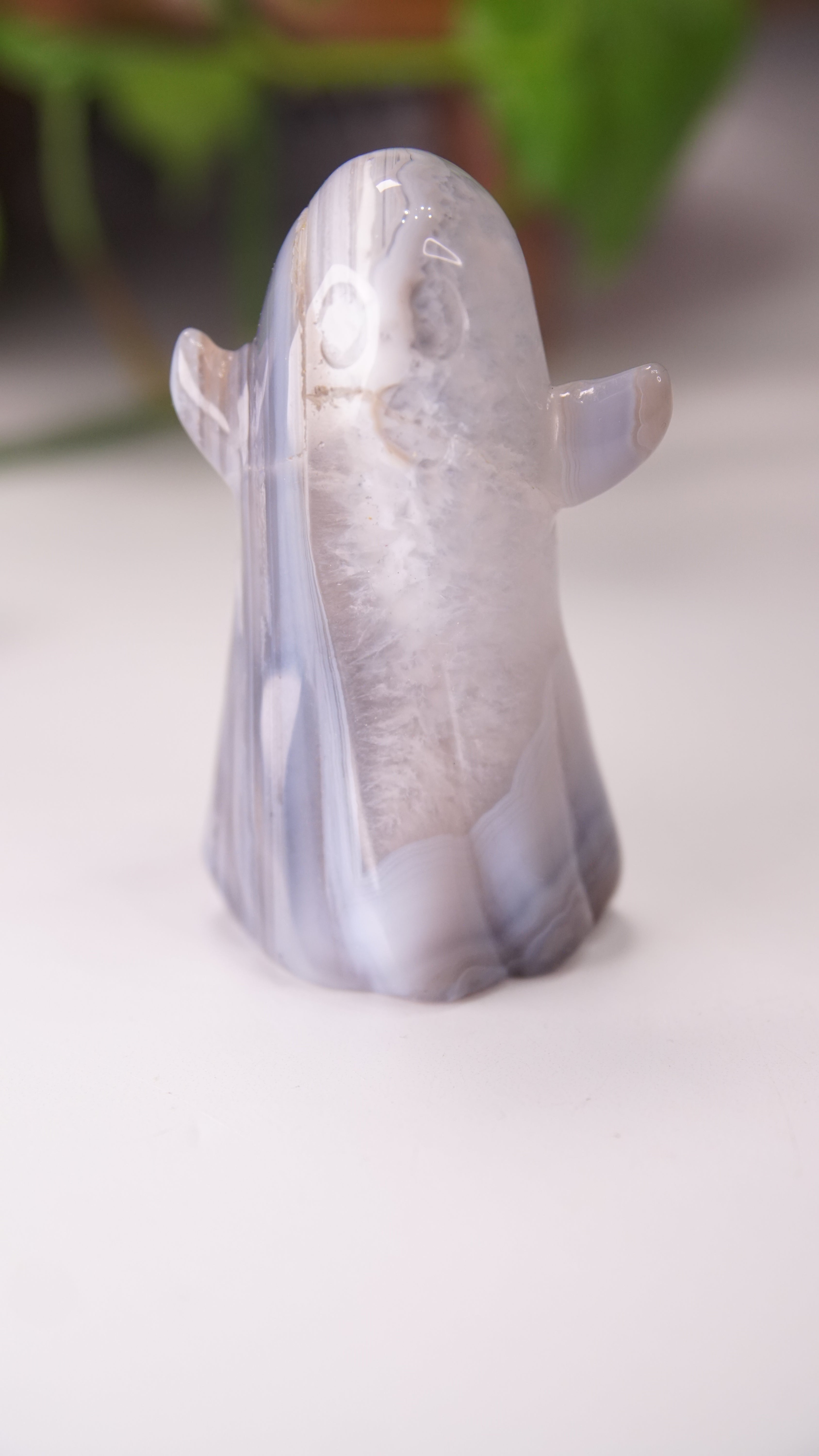 Druzy Agate Hand Carved Ghost Carving (A)