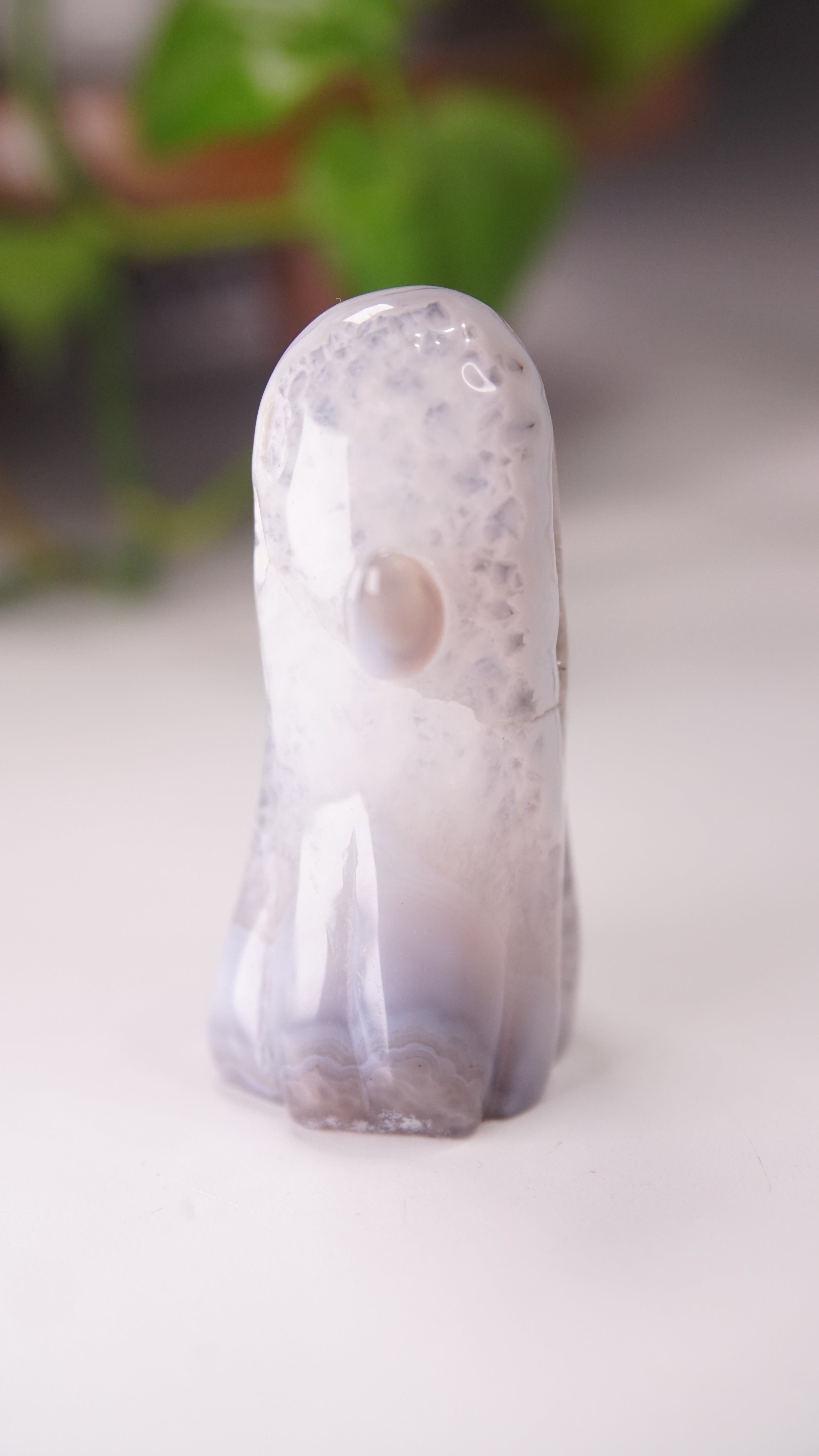 Druzy Agate Hand Carved Ghost Carving (A)