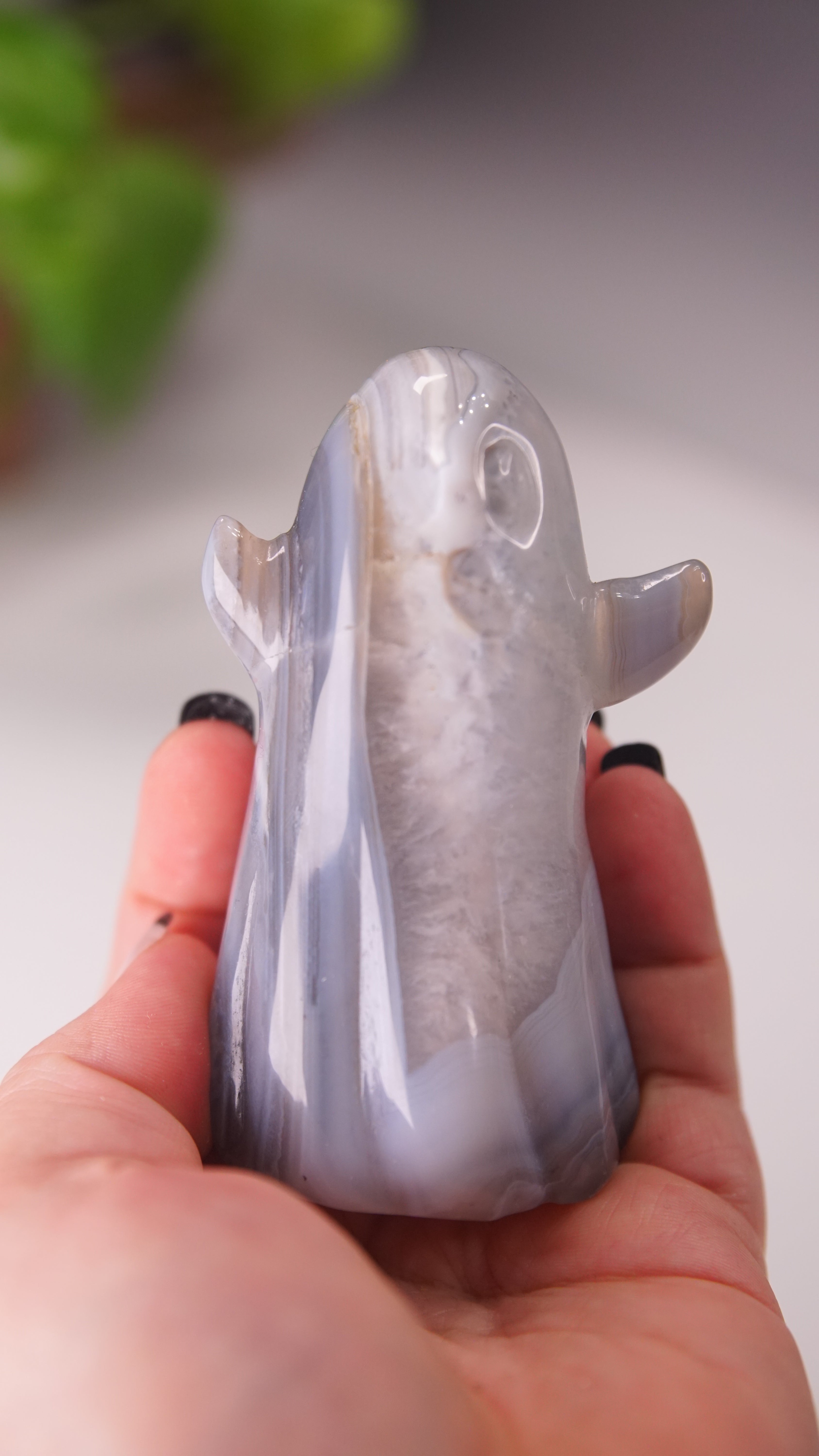 Druzy Agate Hand Carved Ghost Carving (A)