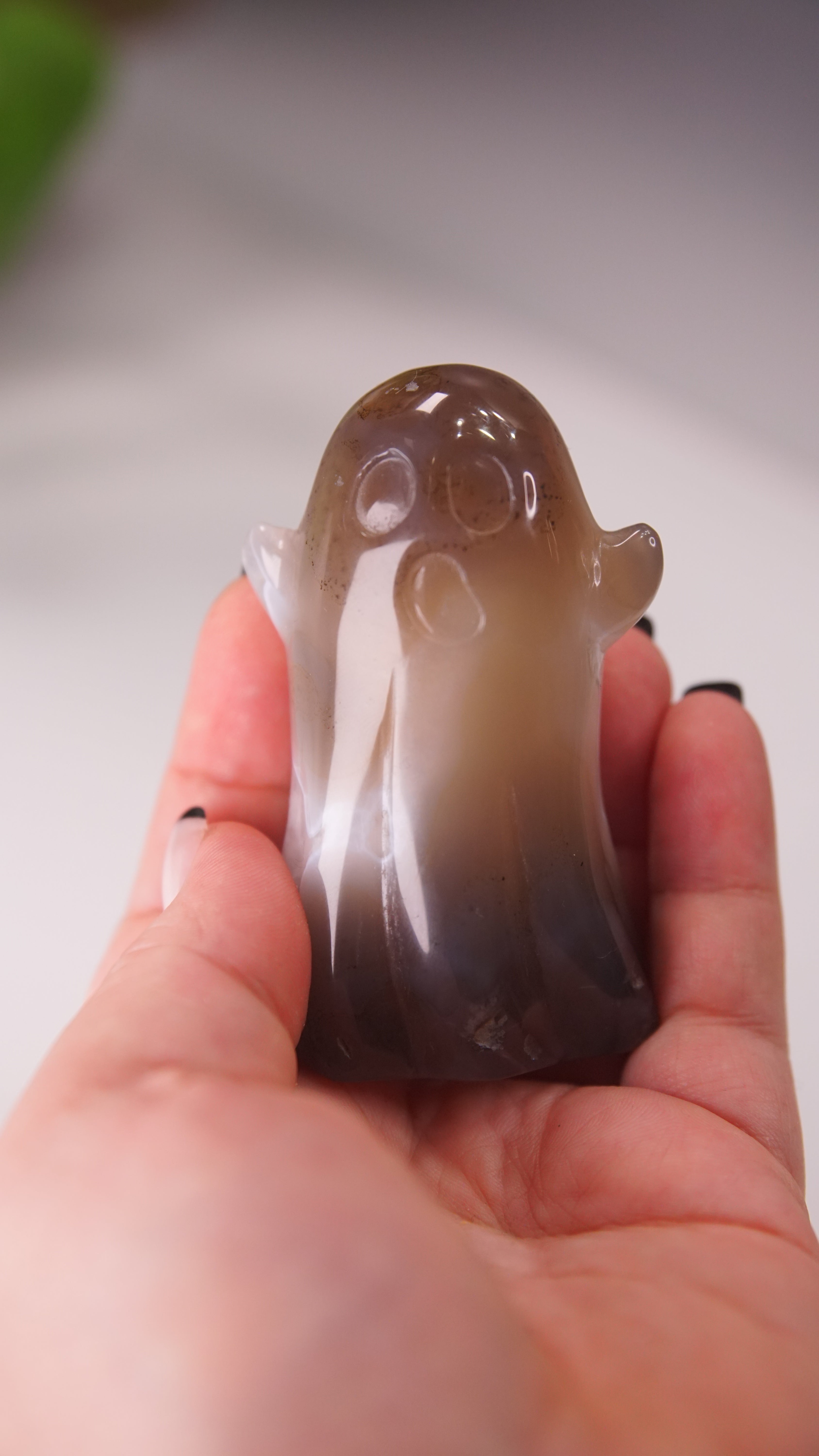 Druzy Agate Hand Carved Ghost Carving (B)
