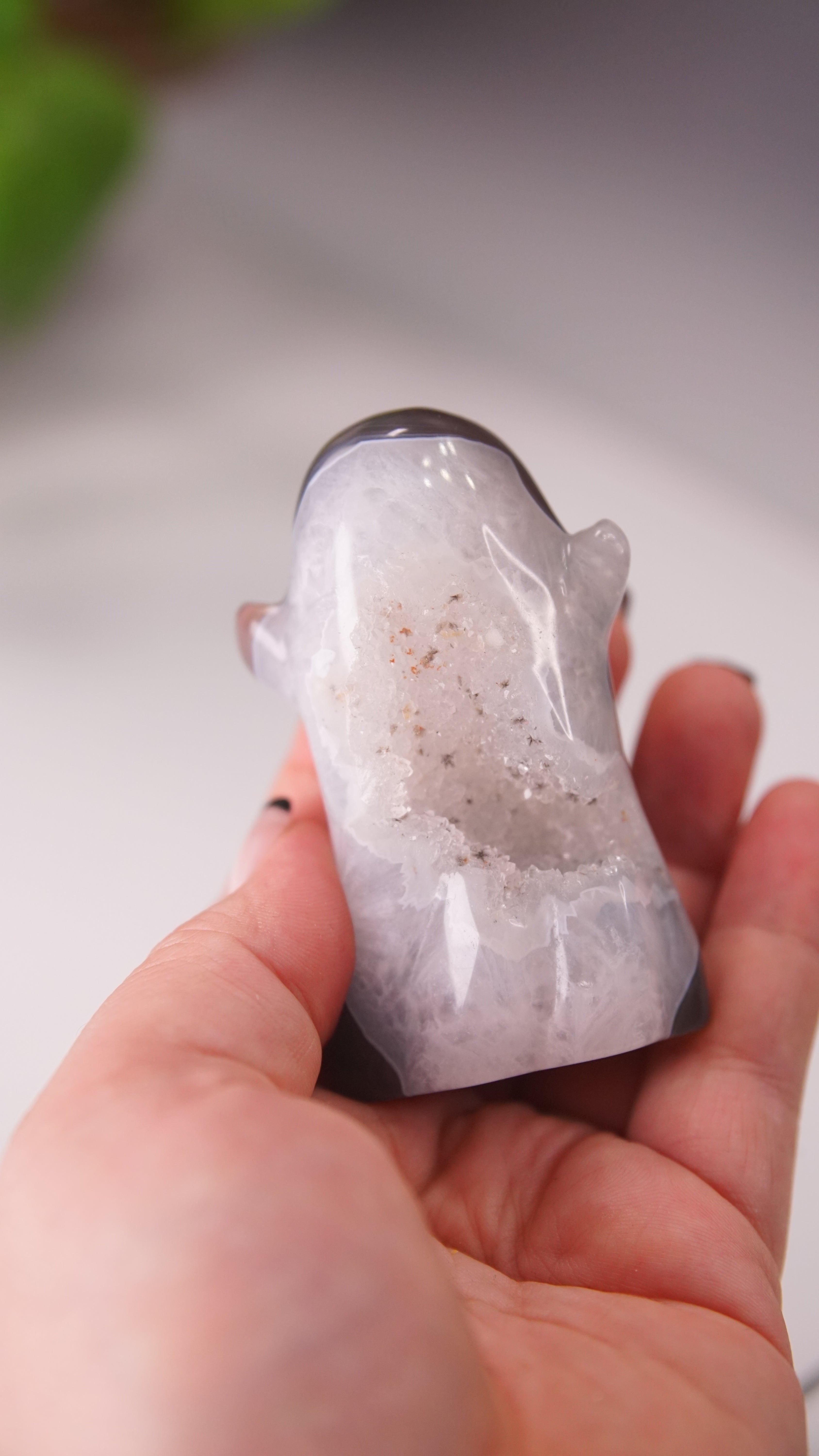 Druzy Agate Hand Carved Ghost Carving (B)