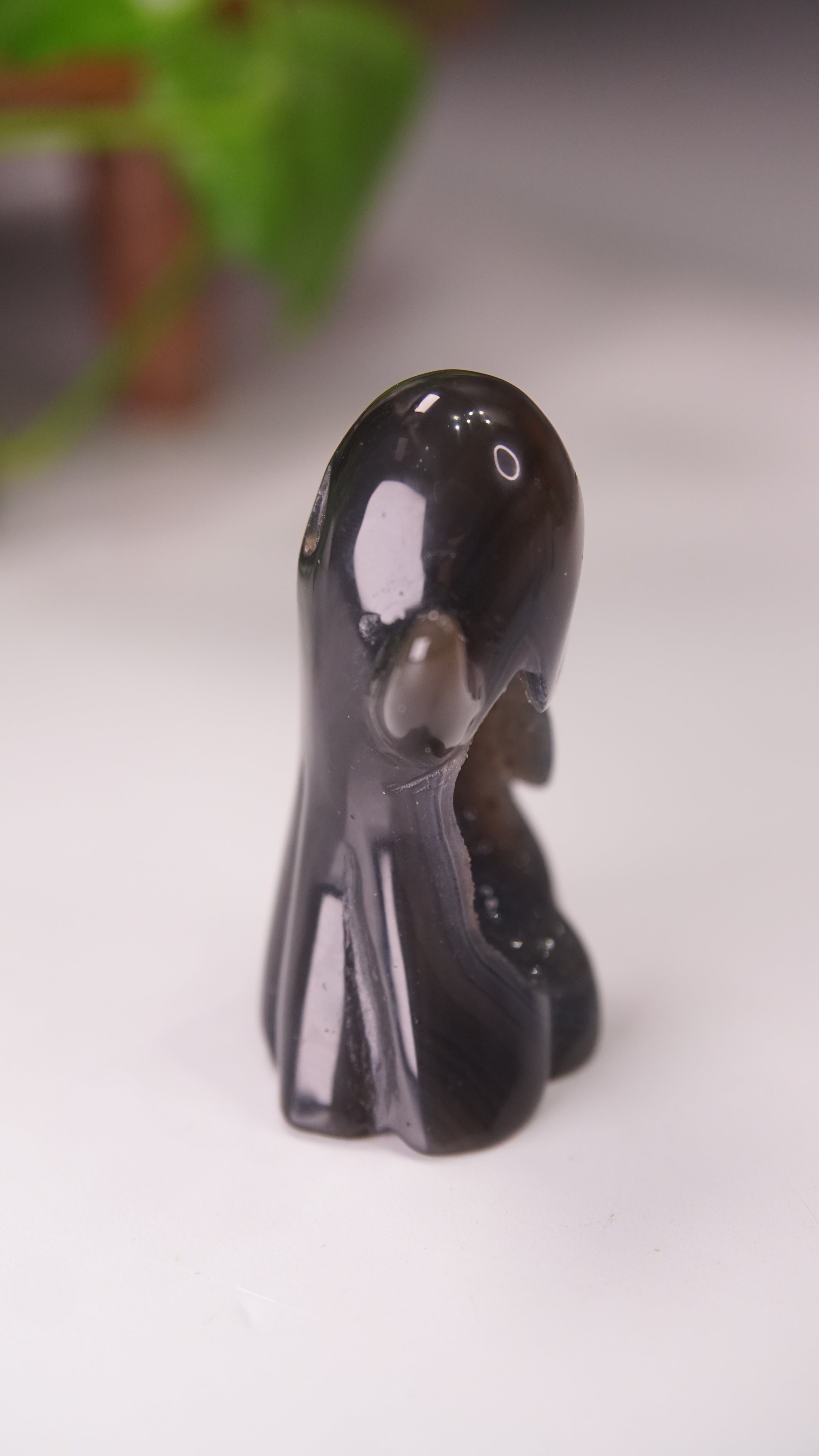 Druzy Agate Hand Carved Ghost Carving (D)