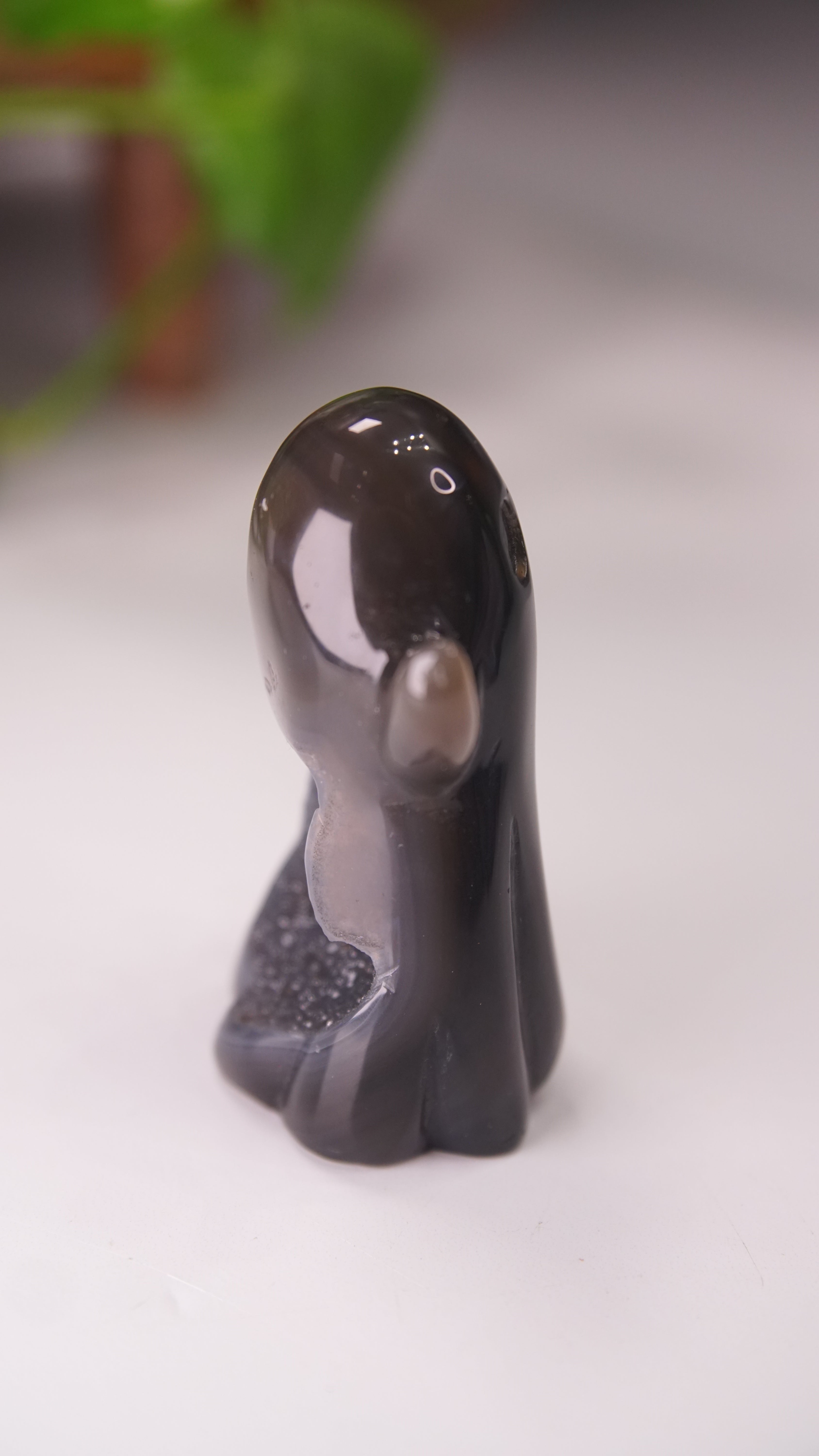 Druzy Agate Hand Carved Ghost Carving (D)