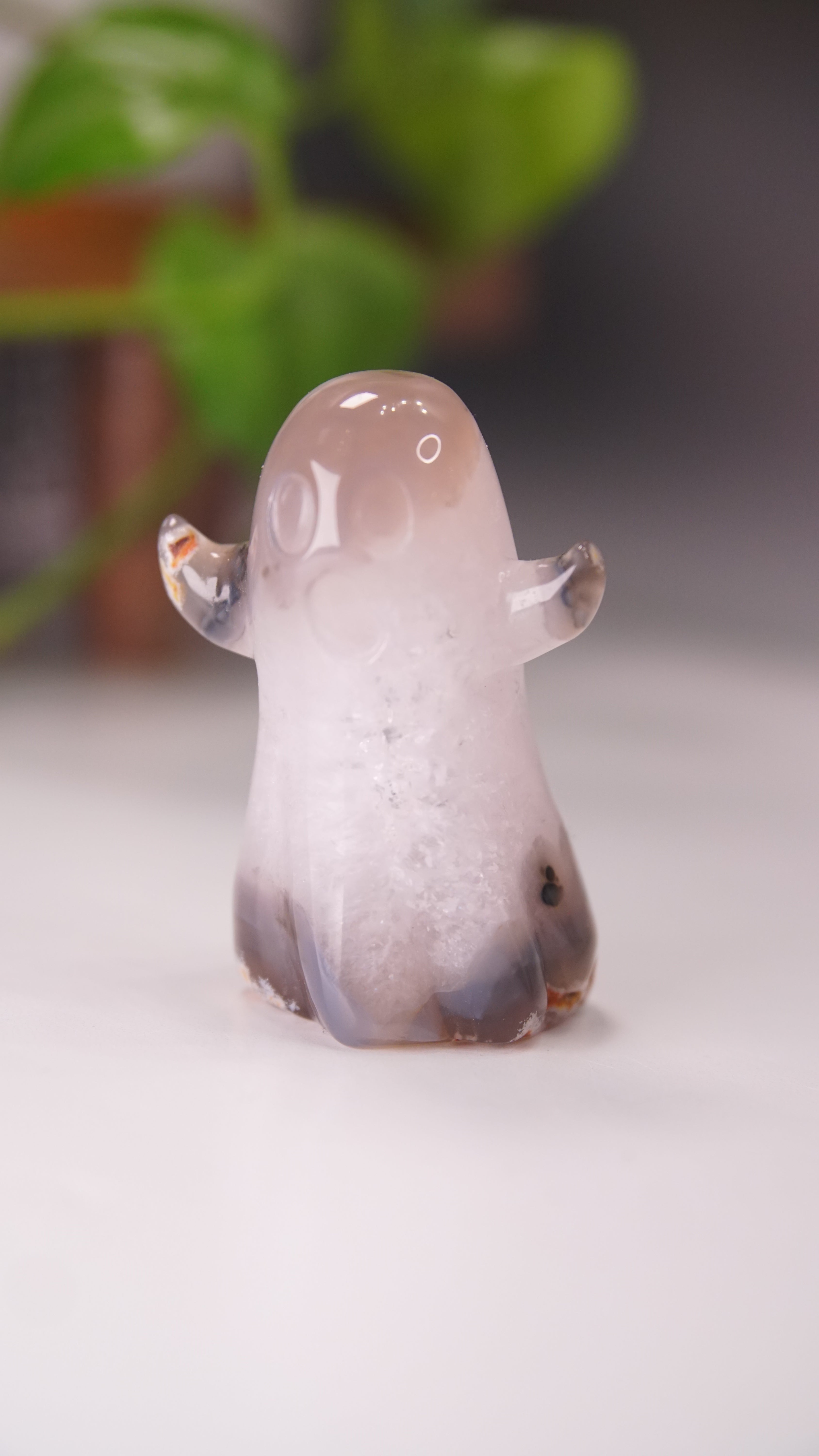 Druzy Agate Hand Carved Ghost Carving (E)