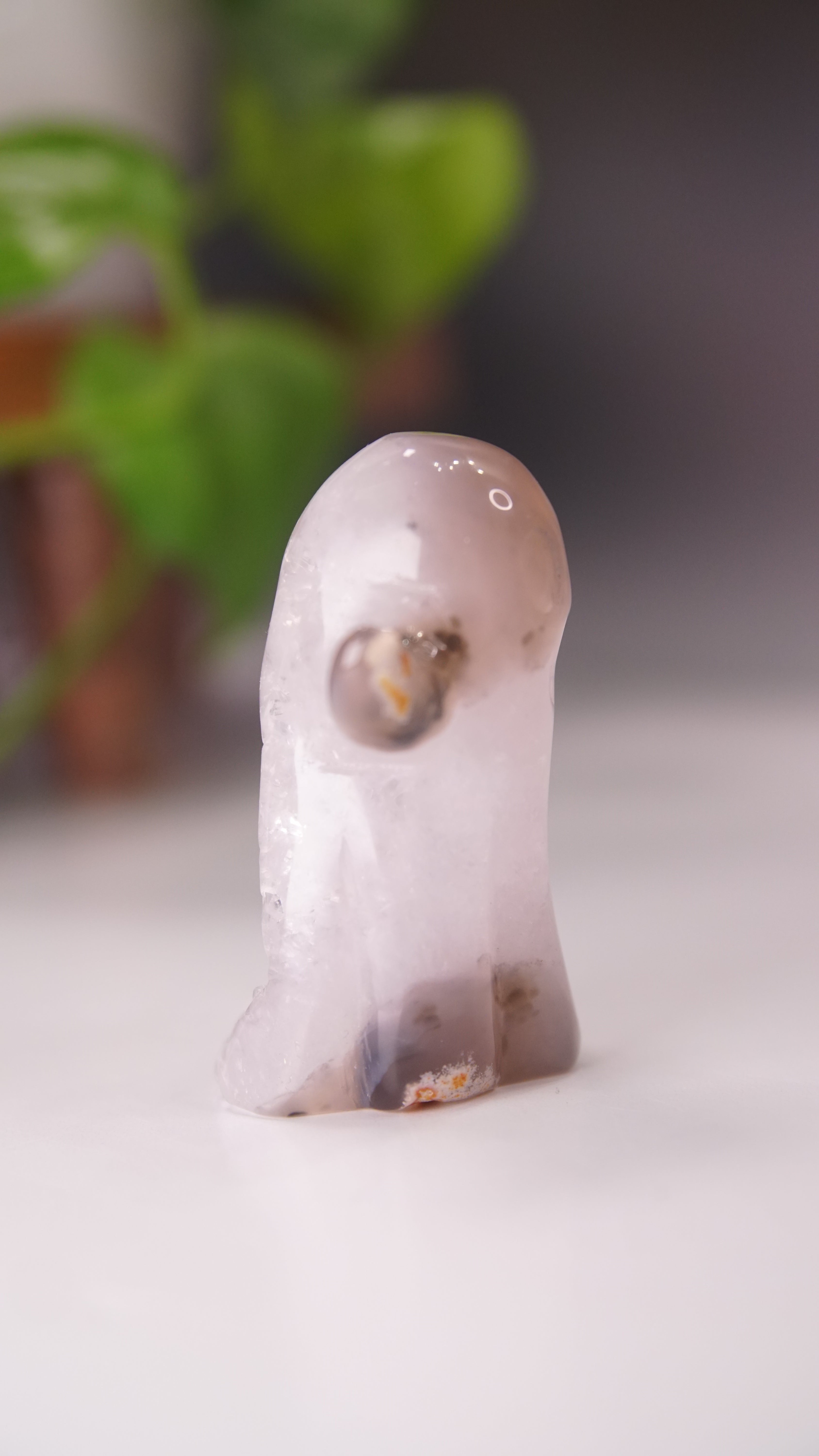 Druzy Agate Hand Carved Ghost Carving (E)