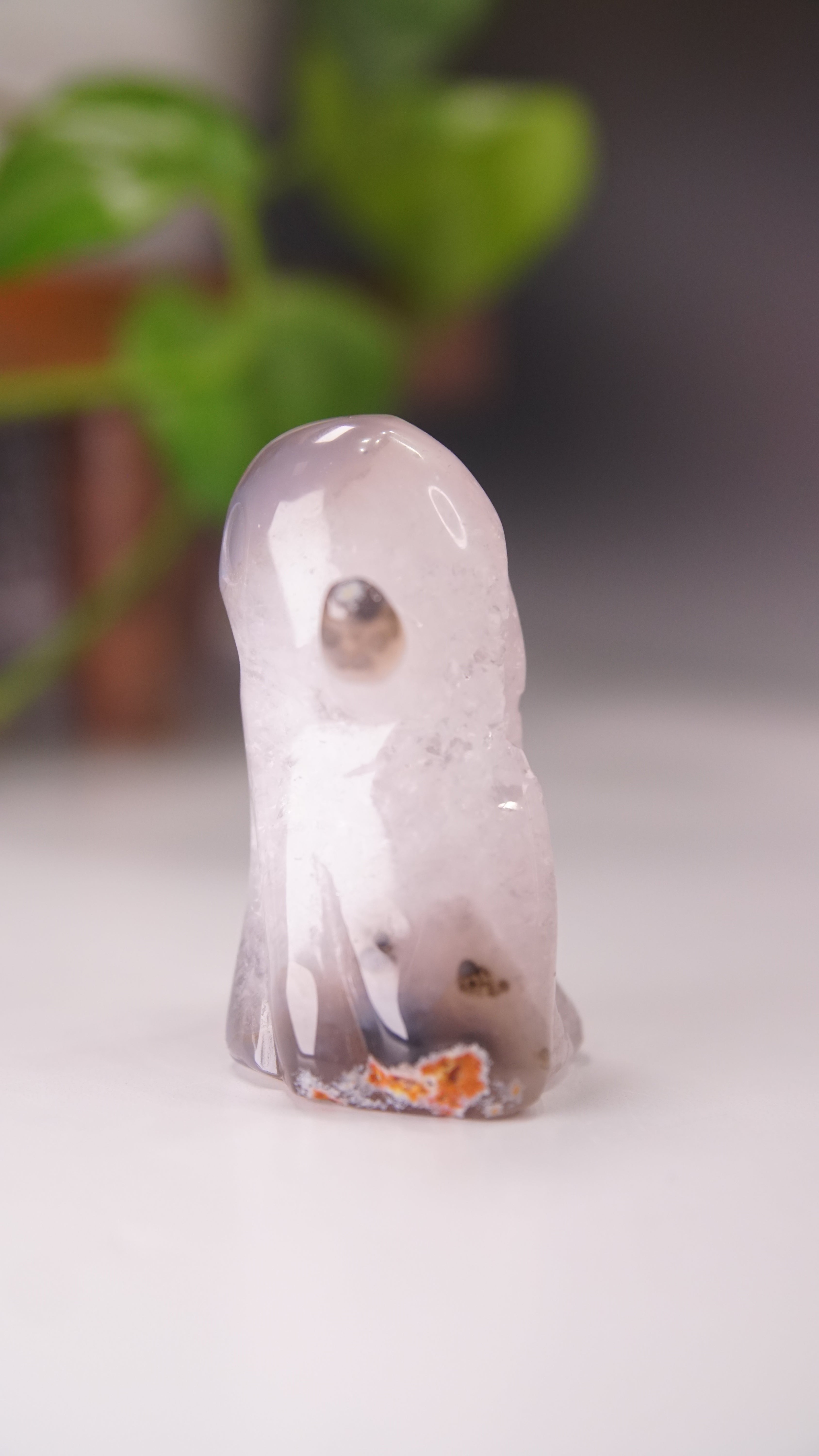 Druzy Agate Hand Carved Ghost Carving (E)