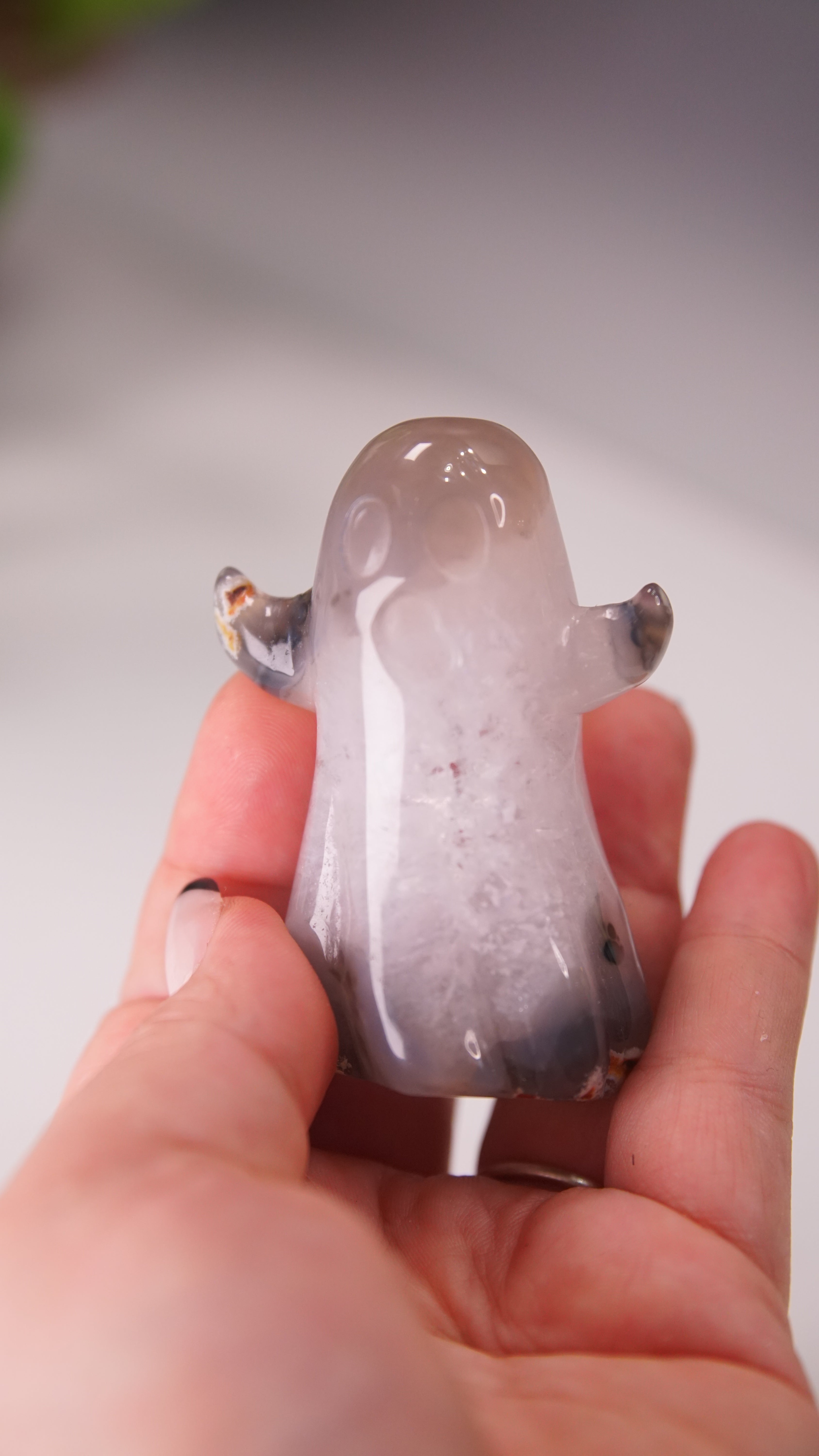 Druzy Agate Hand Carved Ghost Carving (E)