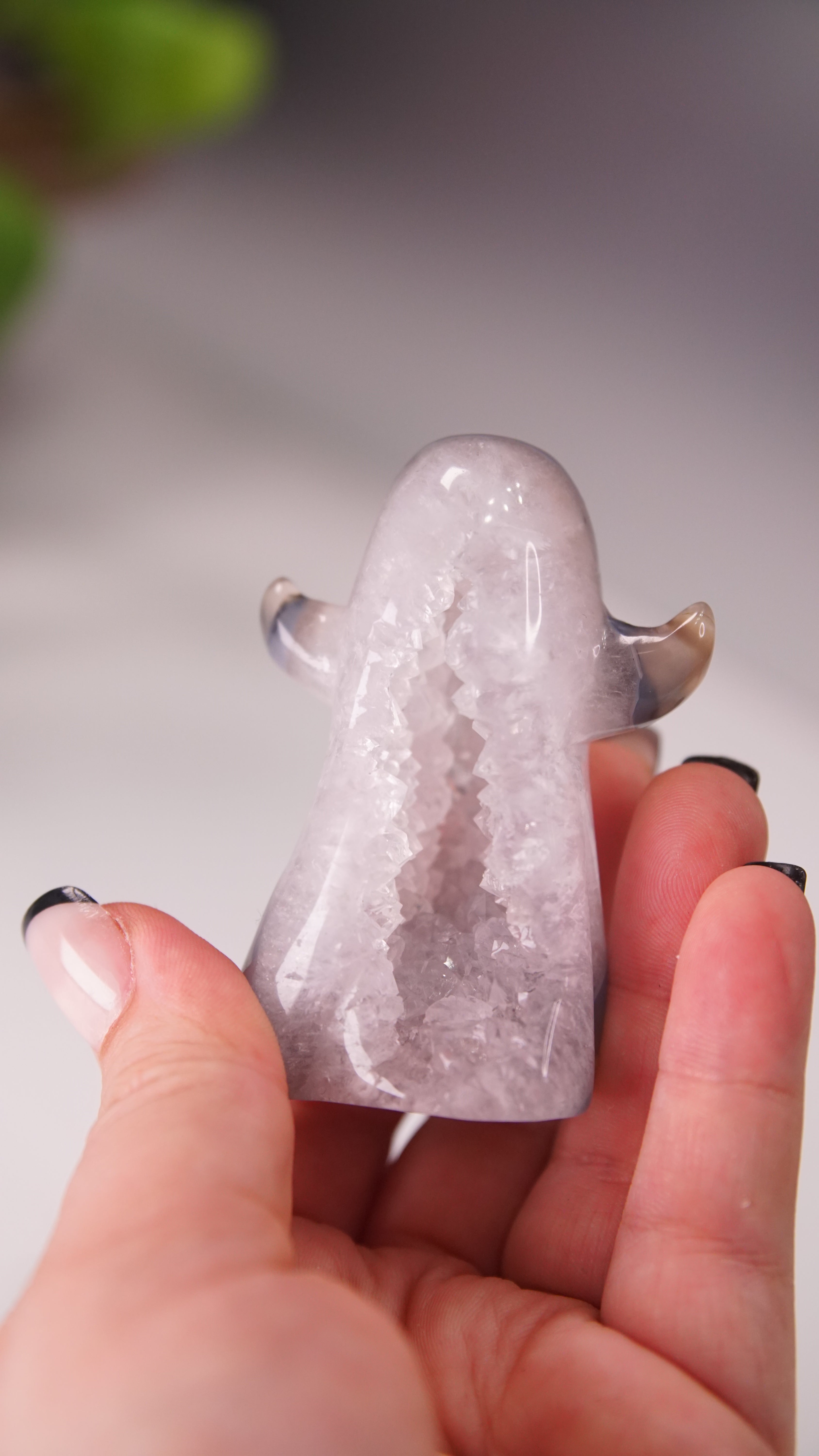 Druzy Agate Hand Carved Ghost Carving (E)