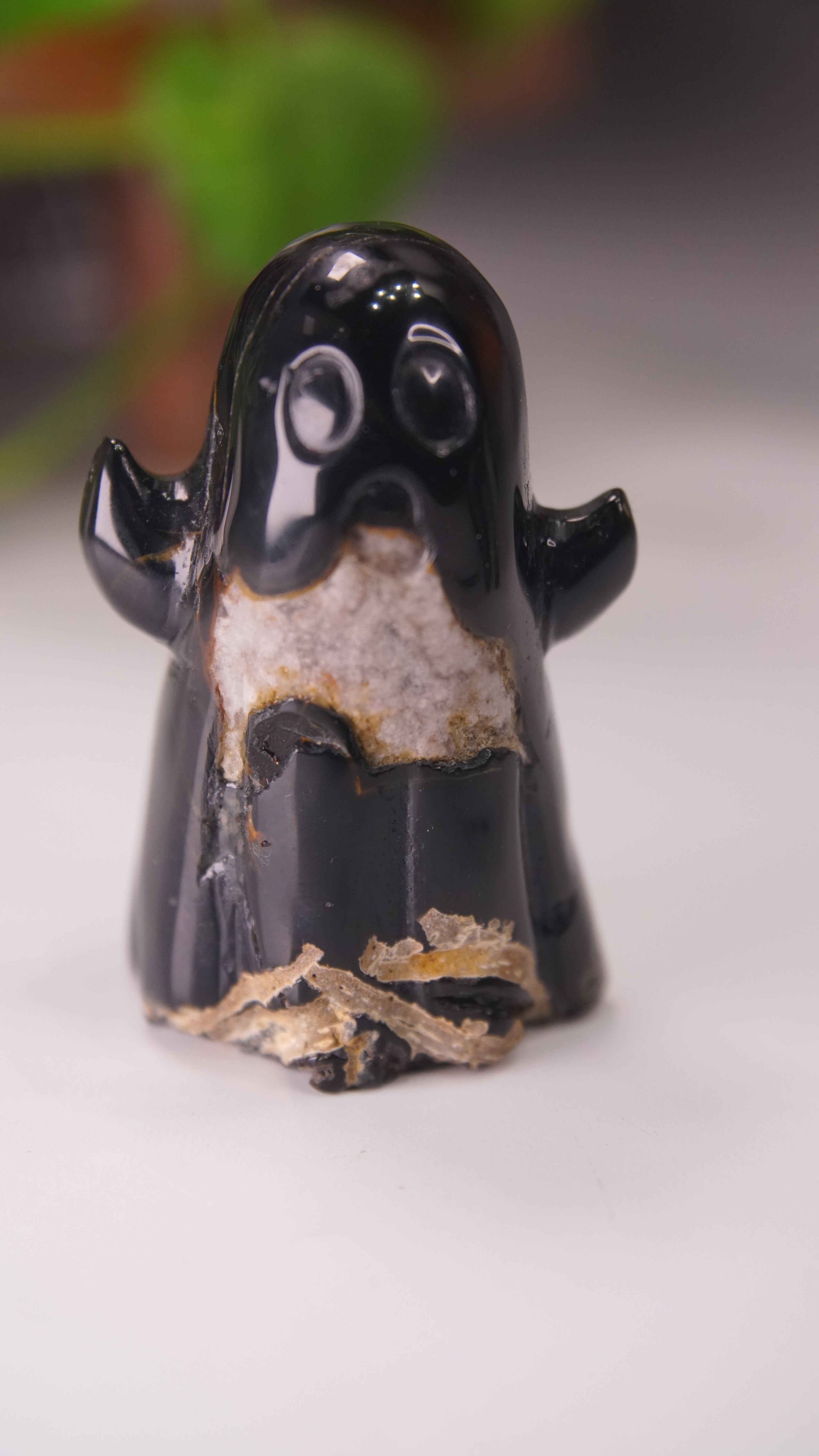 Druzy Agate Hand Carved Ghost Carving (J)