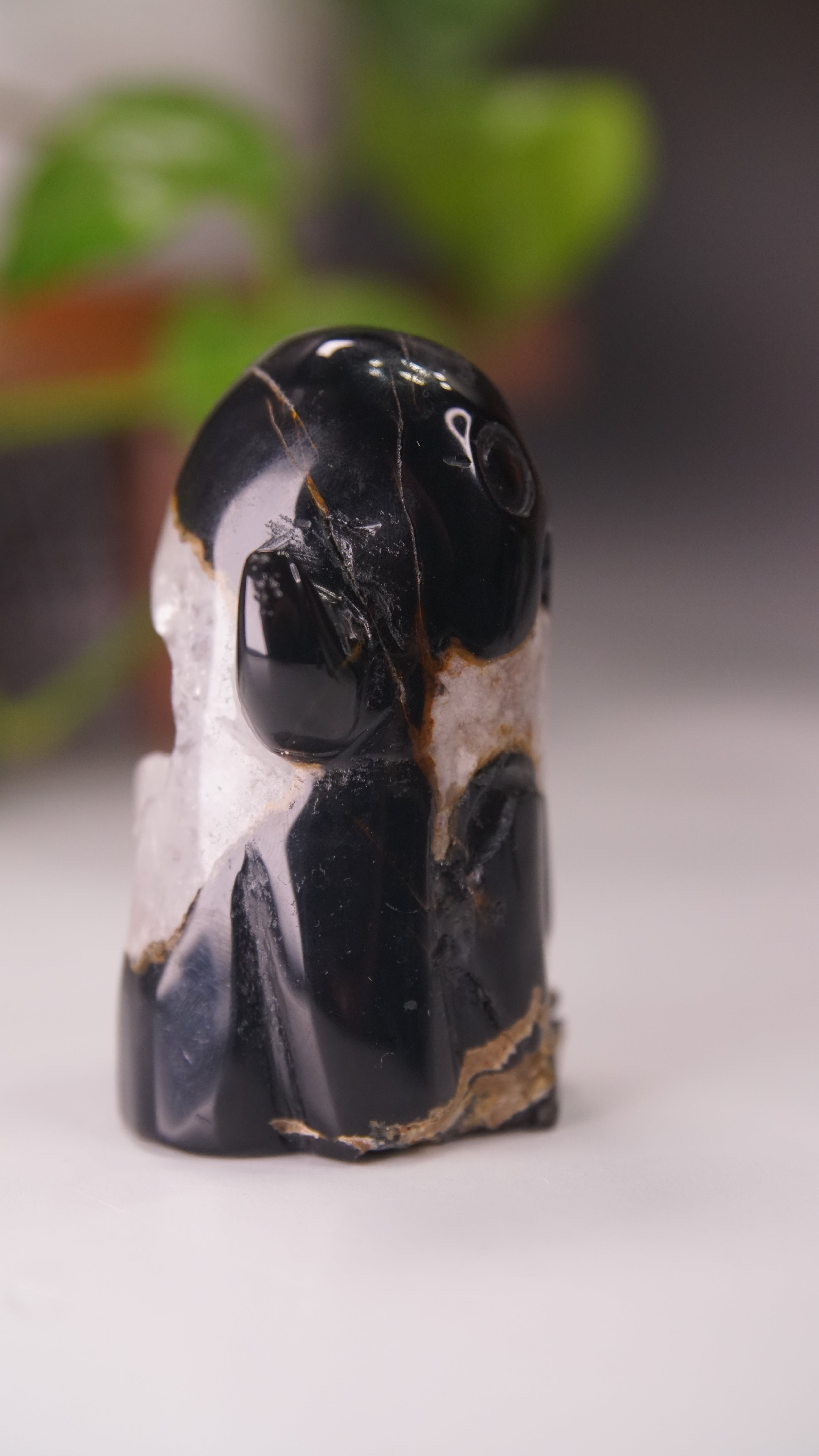 Druzy Agate Hand Carved Ghost Carving (J)
