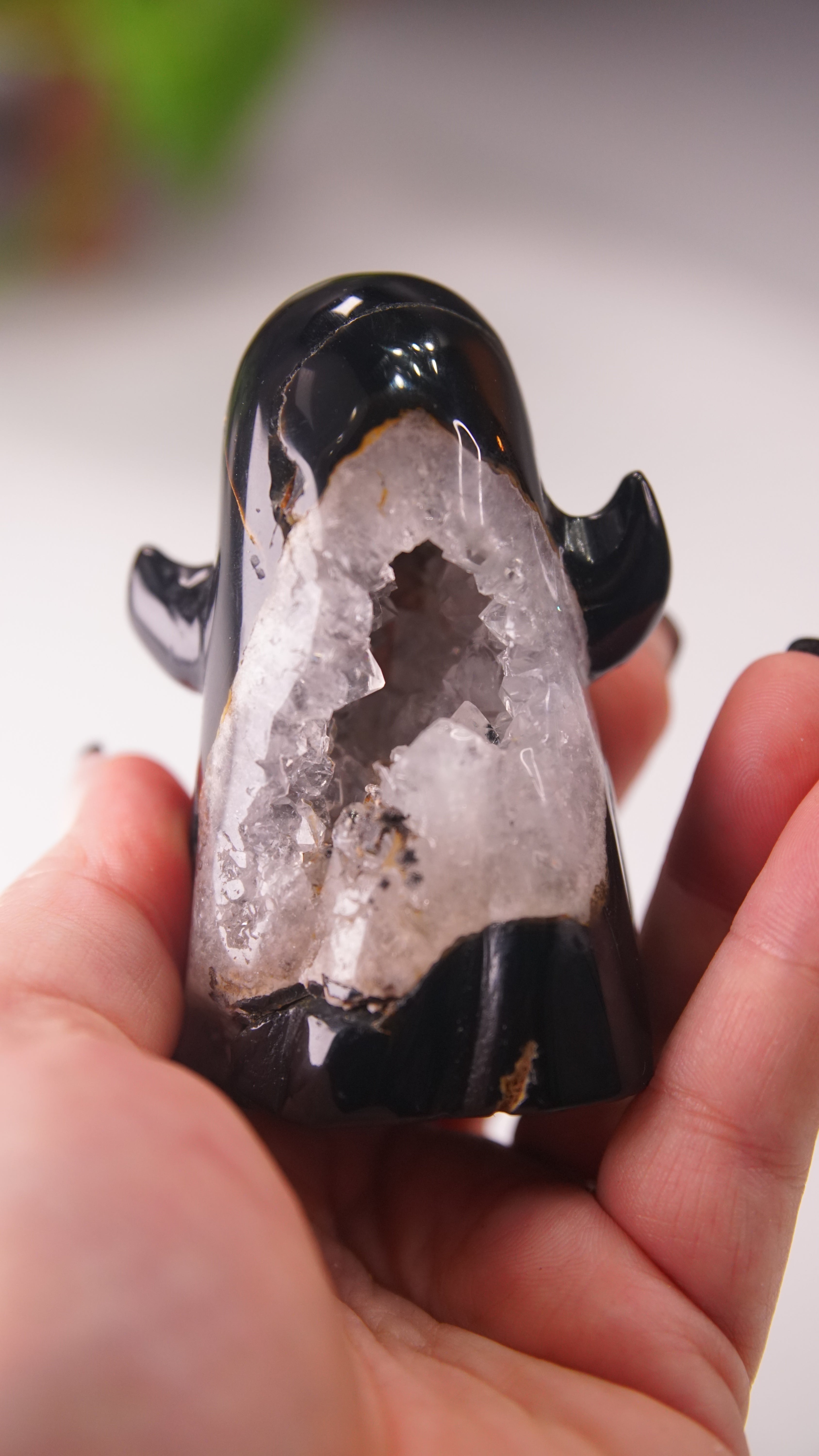 Druzy Agate Hand Carved Ghost Carving (J)