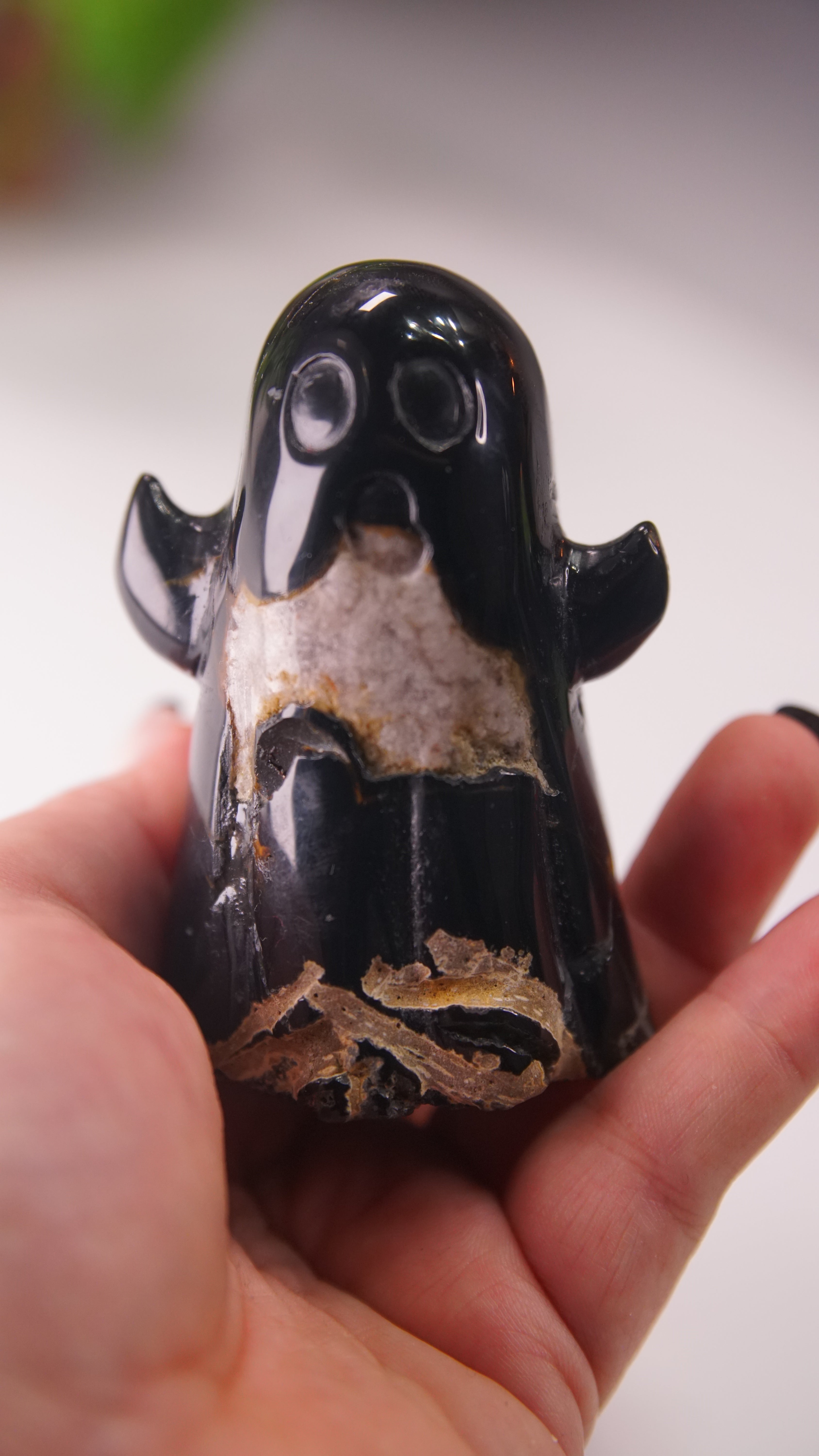 Druzy Agate Hand Carved Ghost Carving (J)