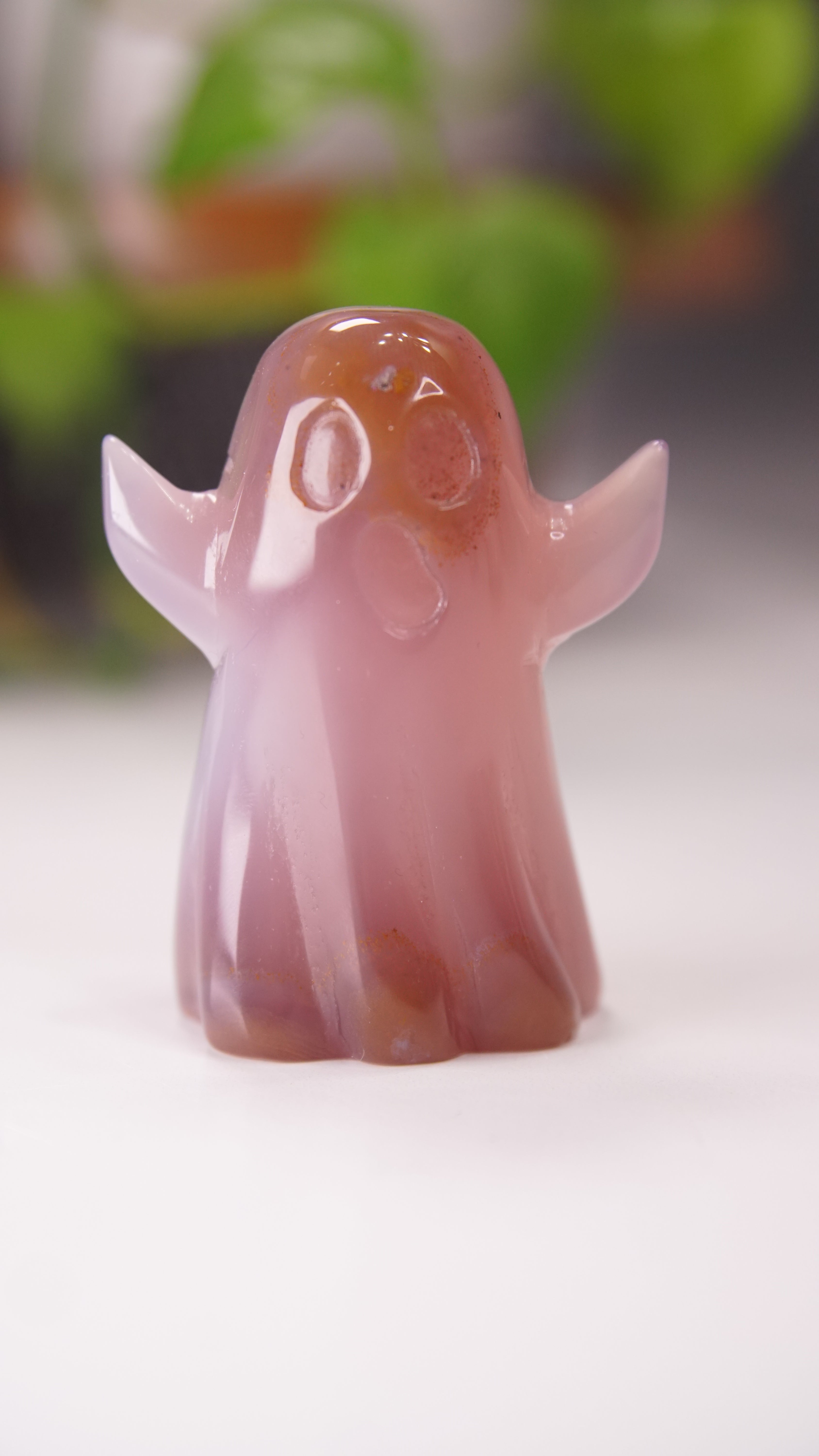 Druzy Agate Hand Carved Ghost Carving (L)