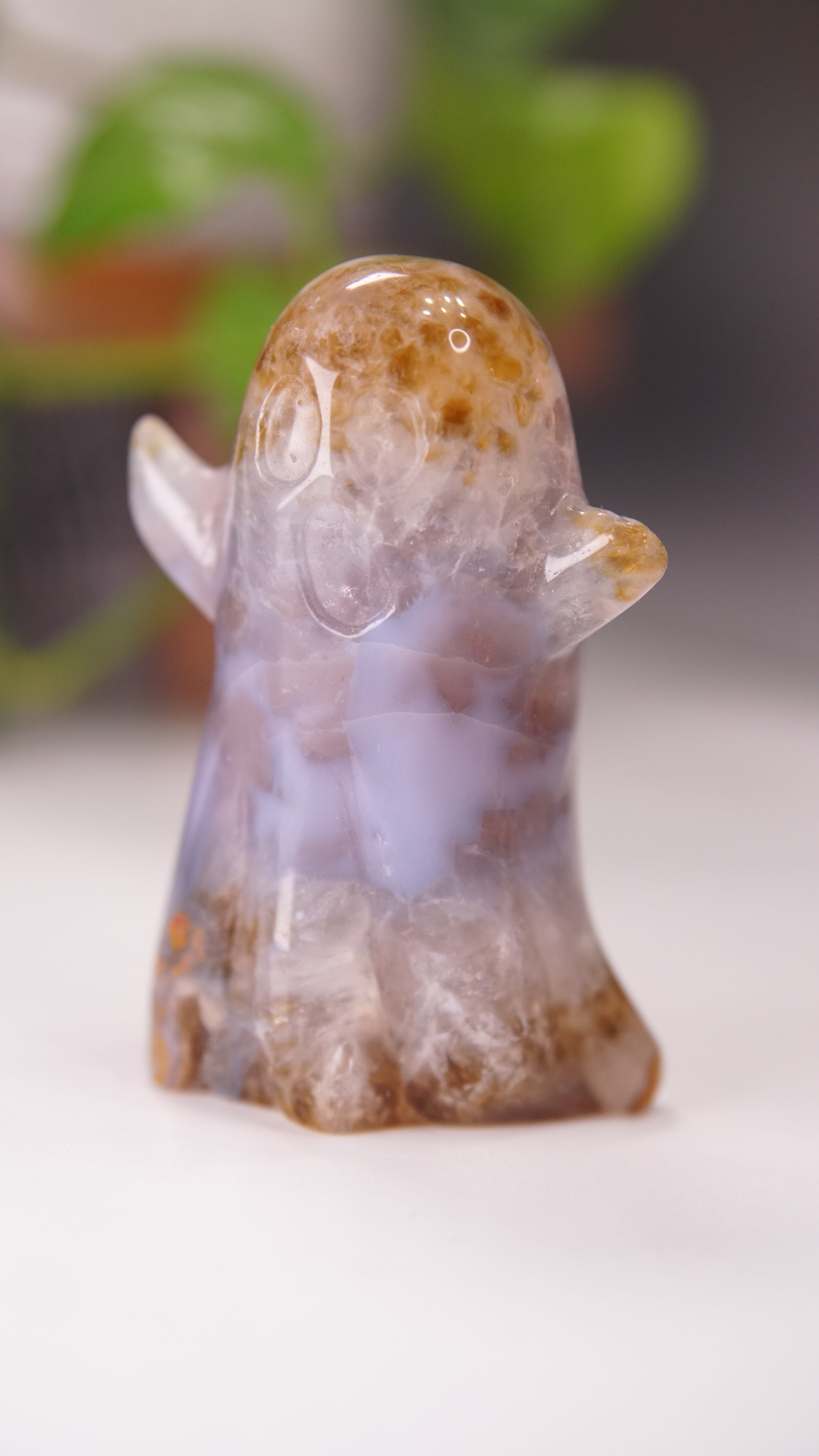 Druzy Agate Hand Carved Ghost Carving (M)