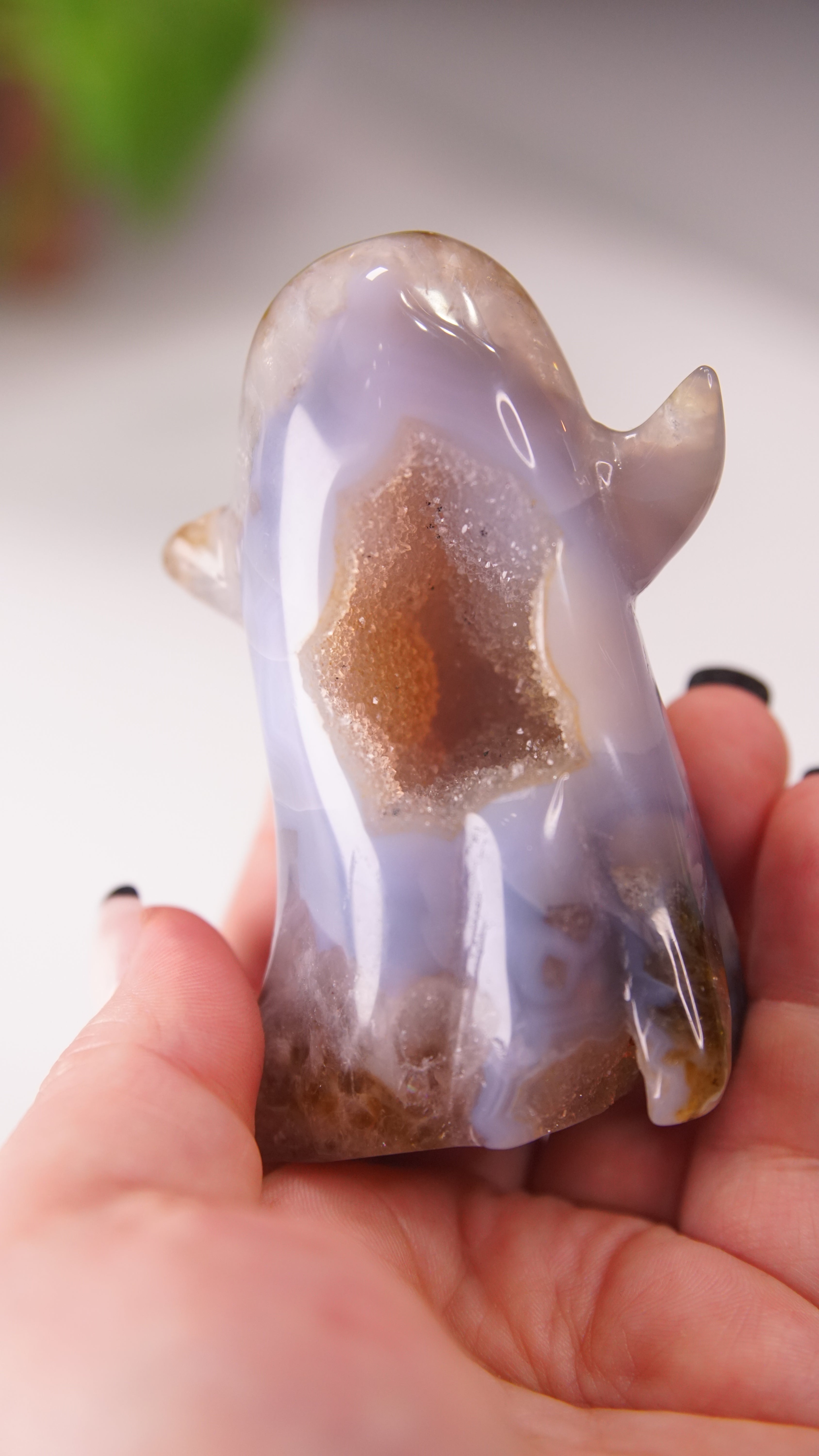 Druzy Agate Hand Carved Ghost Carving (M)