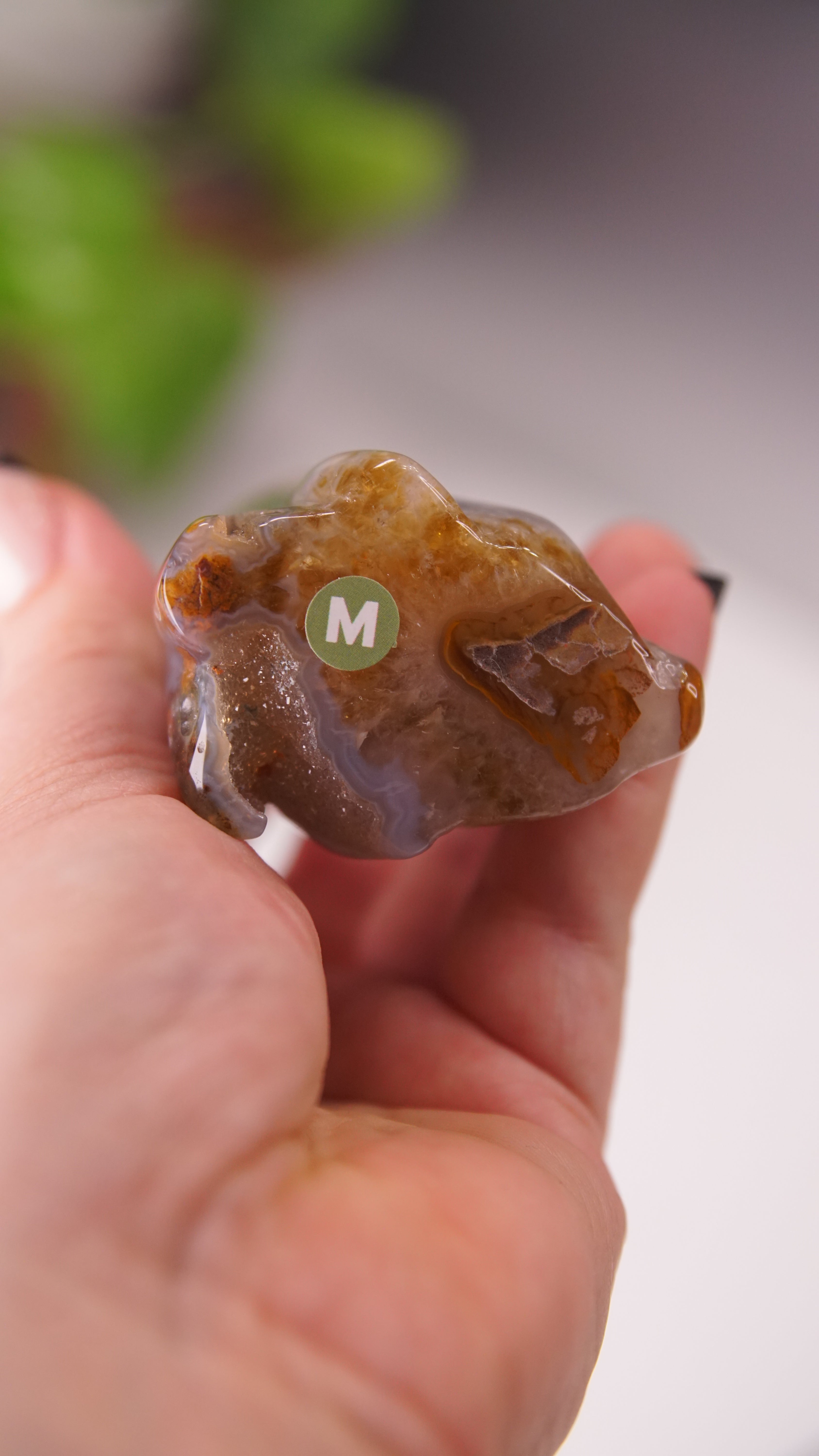 Druzy Agate Hand Carved Ghost Carving (M)