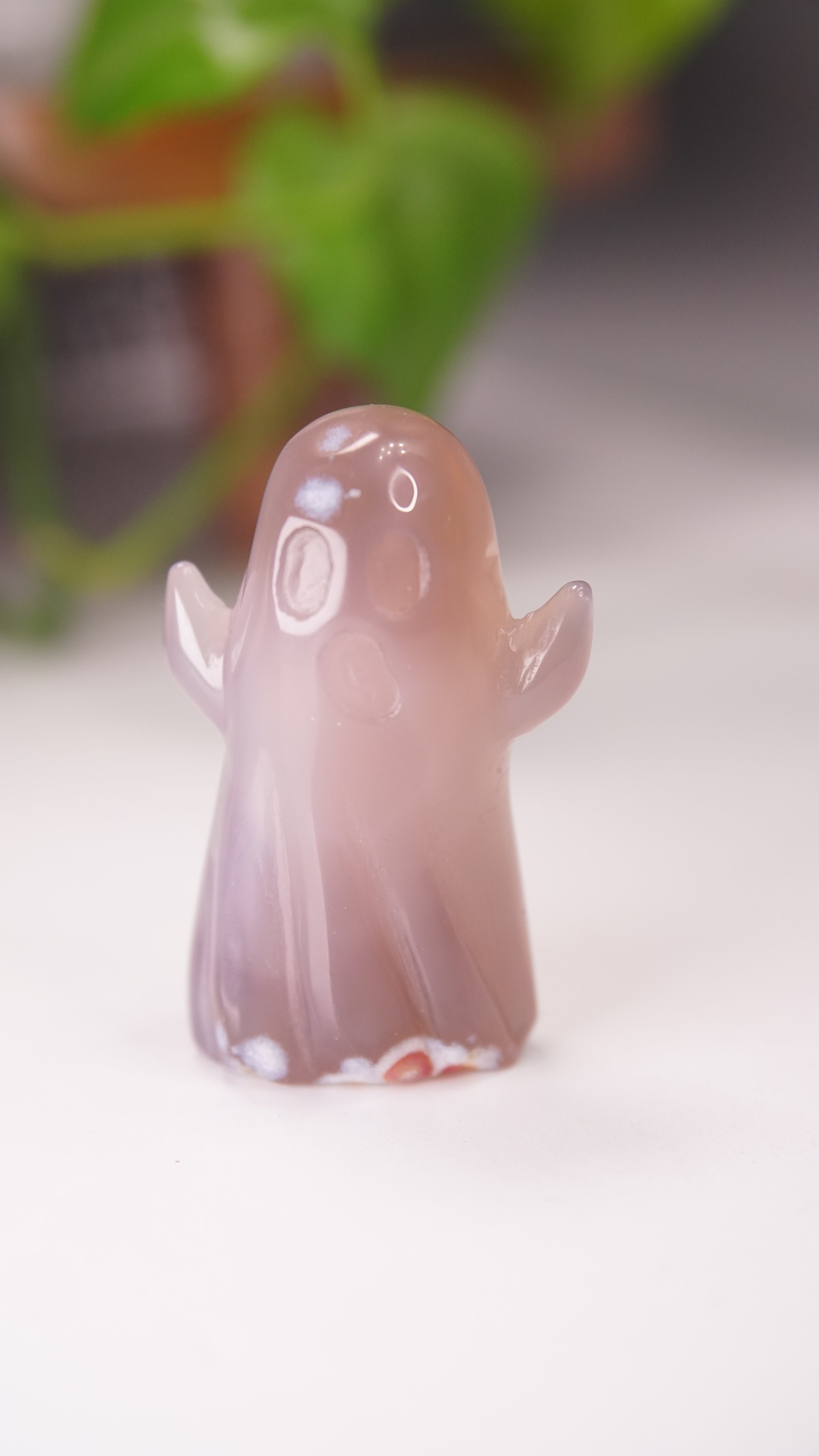 Druzy Agate Hand Carved Ghost Carving (O)