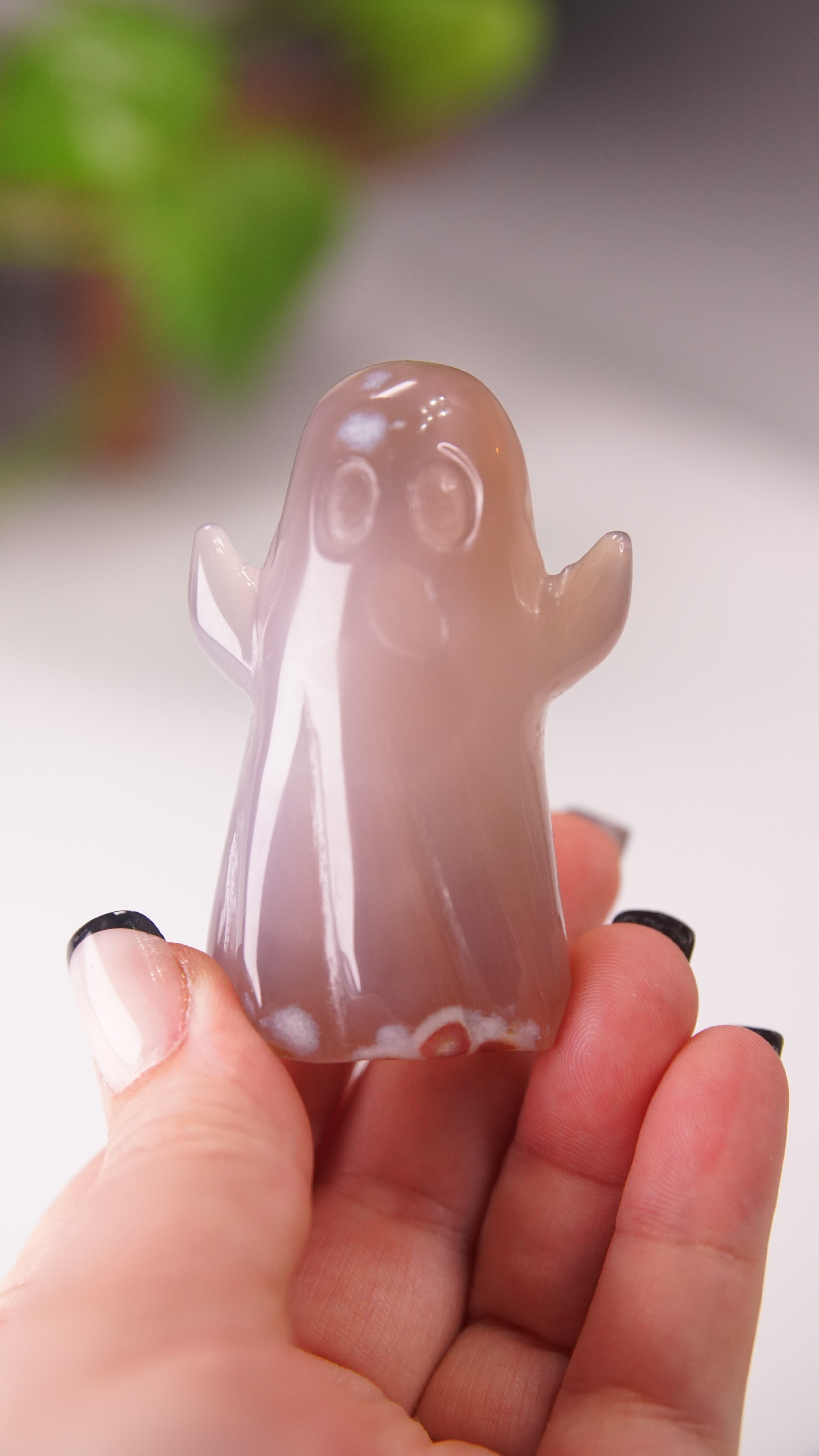 Druzy Agate Hand Carved Ghost Carving (O)